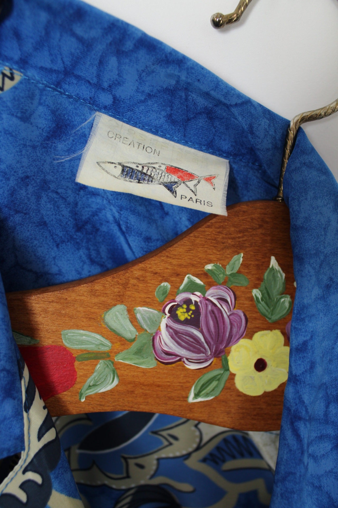 🍒🌸Chemise vintage baroque bleu & ivoire - années 80 - Taille 40 à 44🌸🍒