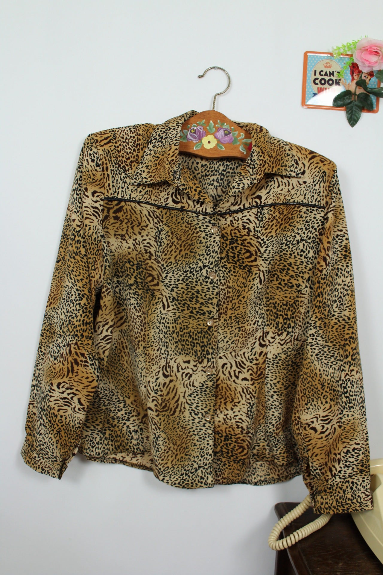 🌸🍒Chemise vintage 80's imprimé animal léopard - Taille 42/44🍒🌸