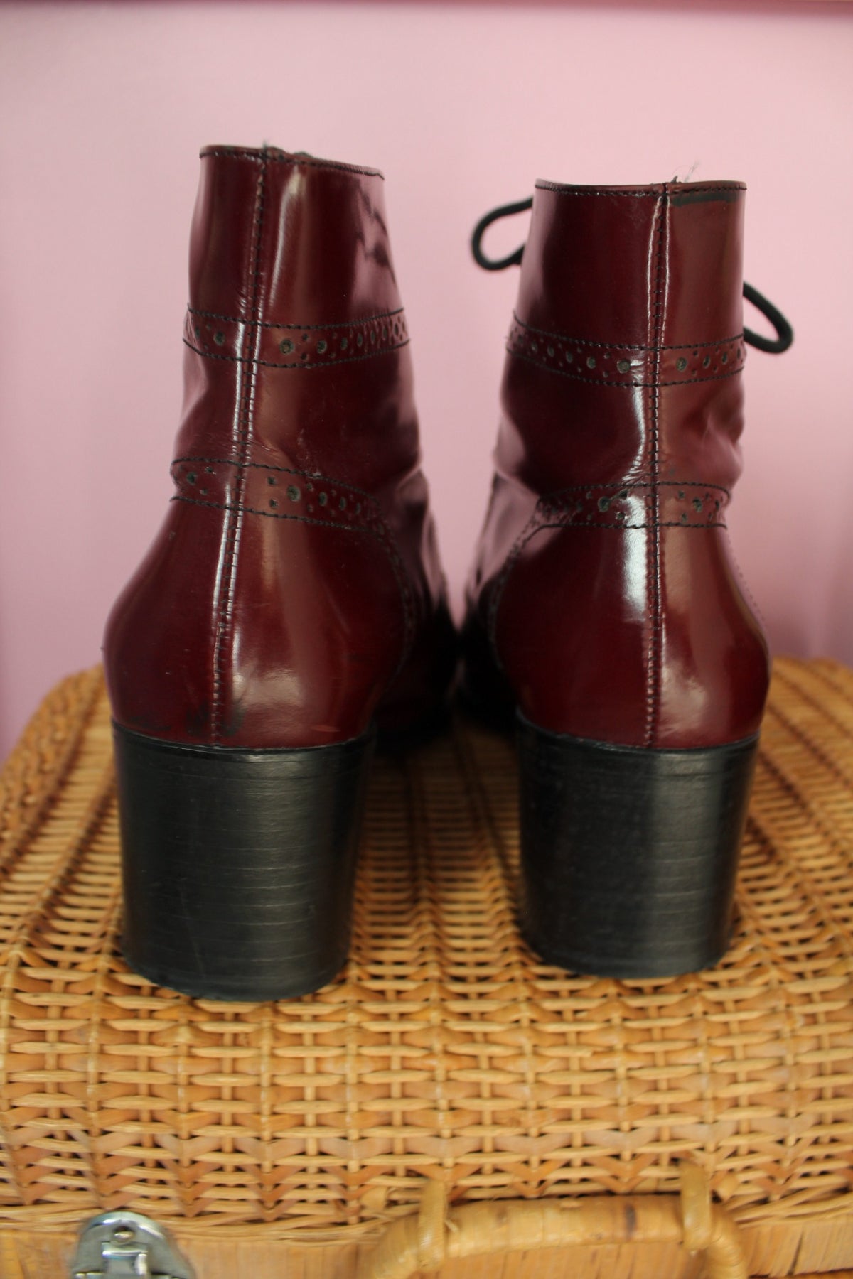 Bottines en cuir verni bordeaux Bocage style rétro victorien dark academia - pointure 39