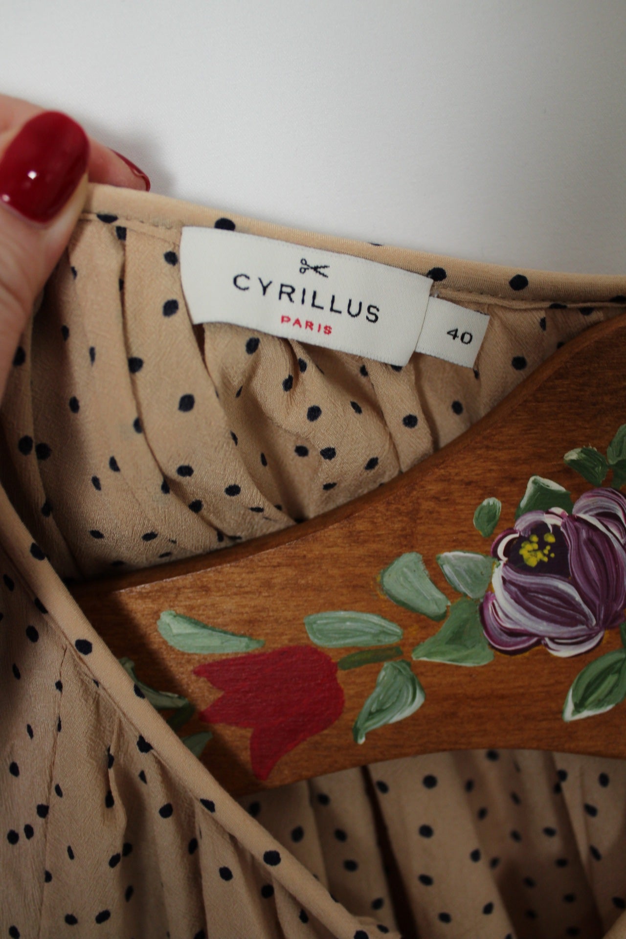 🌸🍒Blouse Cyrillus beige à pois - élégance retro - Taille 40🍒🌸