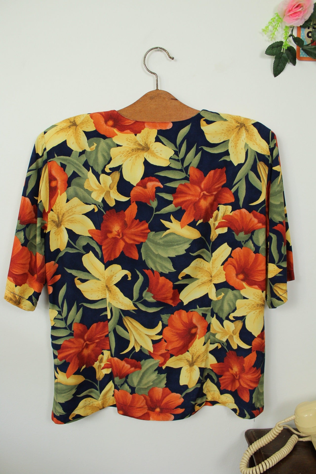 🌸🍒Chemise vintage 90's fleurs de Lys XXL tons chauds - Taille 38/40🍒🌸