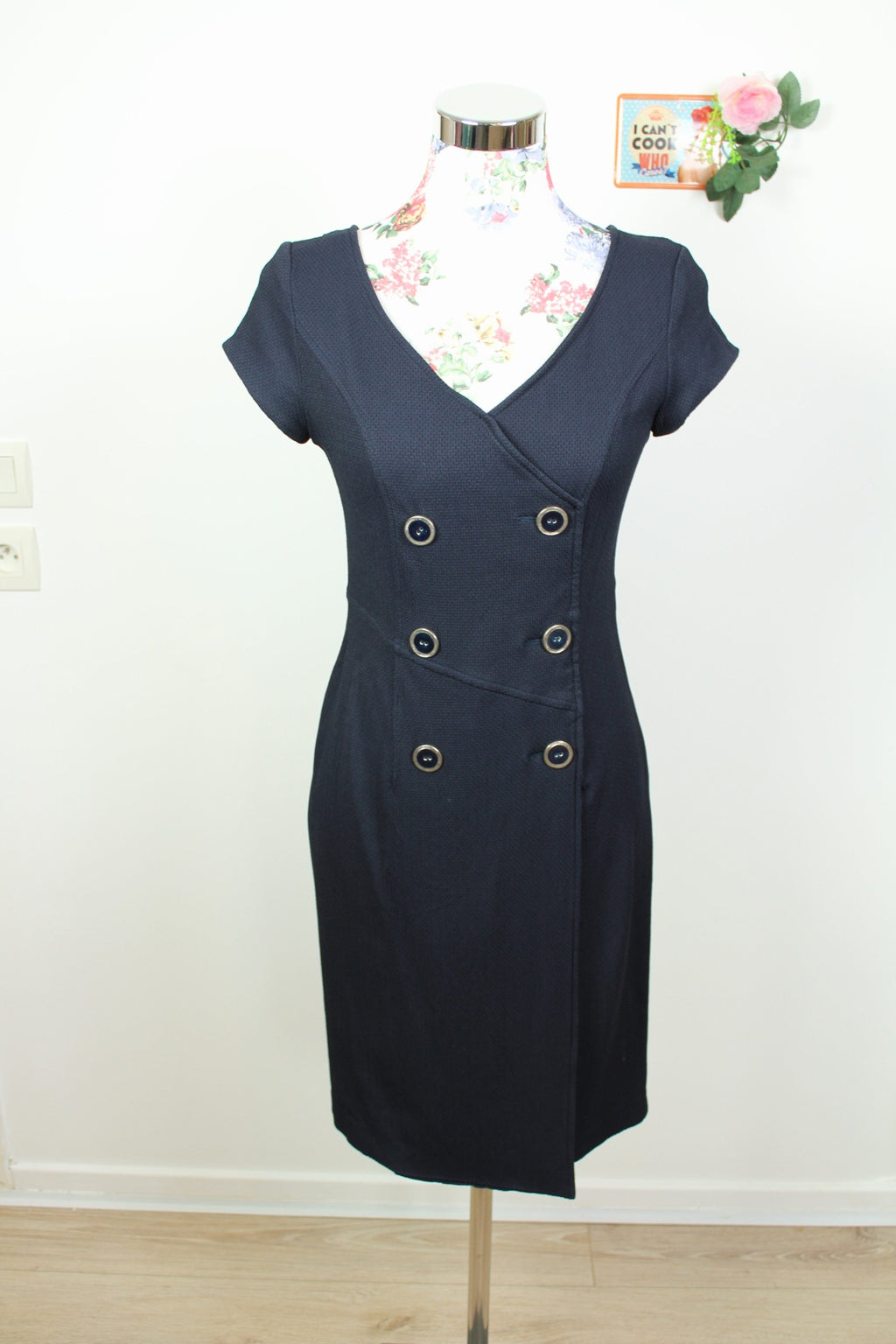 🌸Robe portefeuille style officier vintage 90's texturée bleu marine - automne/hiver🍒