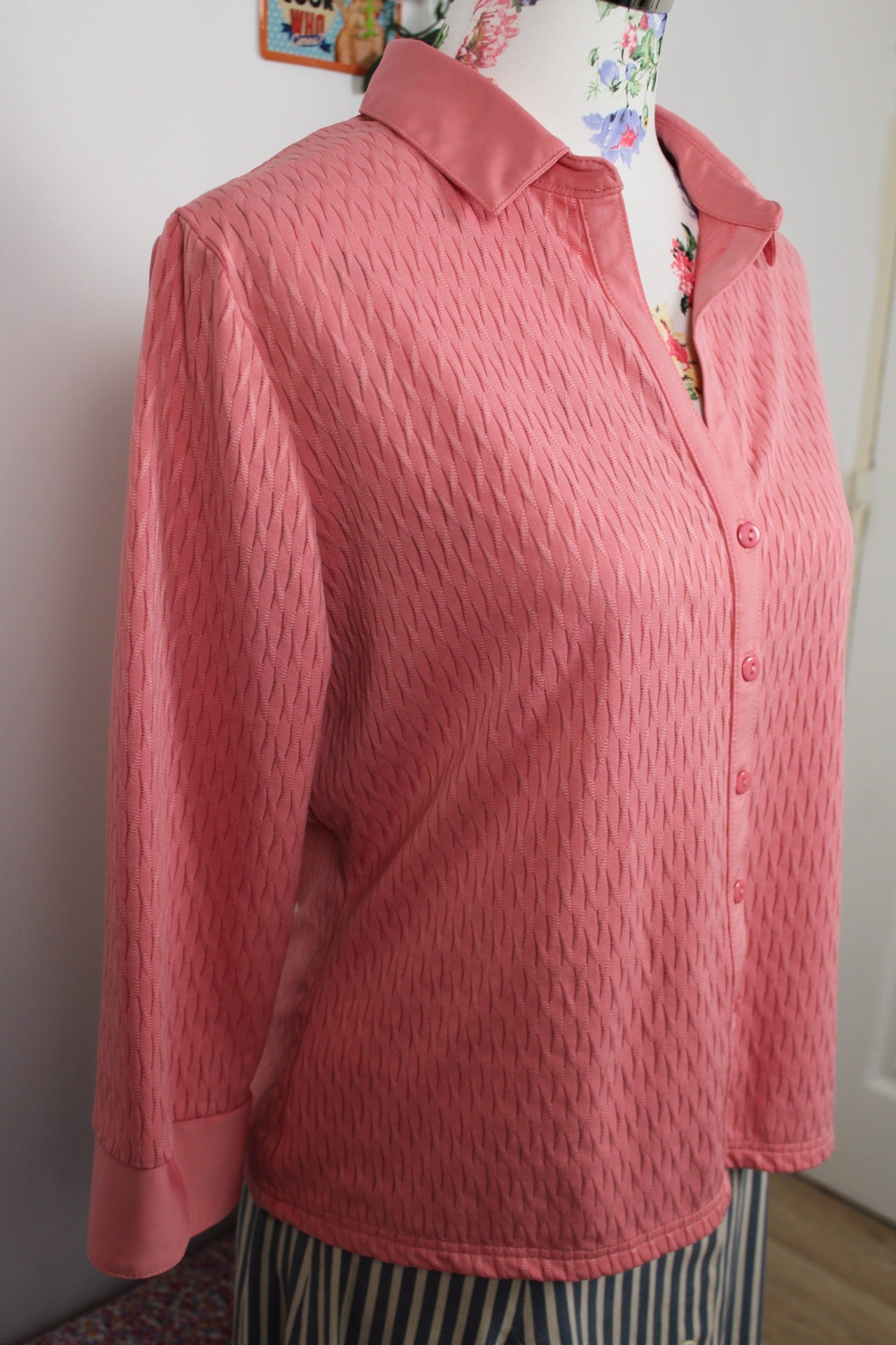 🍒🌸Blouse vintage 90's col chemisier - rose romantique texturé Damart - Taille 38/40🌸🍒
