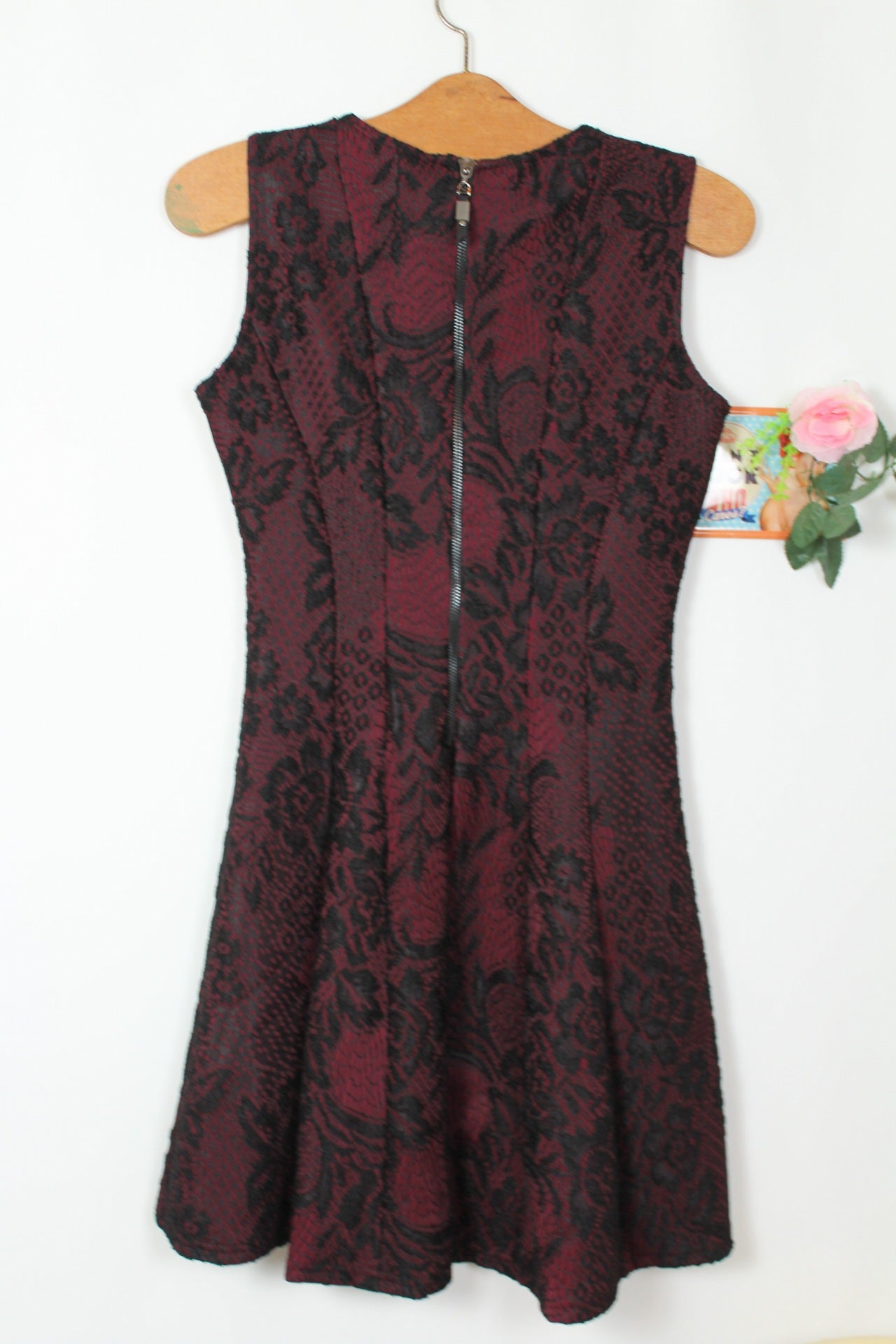 🌸🍒Robe patineuse vintage 90s/2000s pin-up/rockabilly en dentelle noire fleurie - Taille 36🍒🌸
