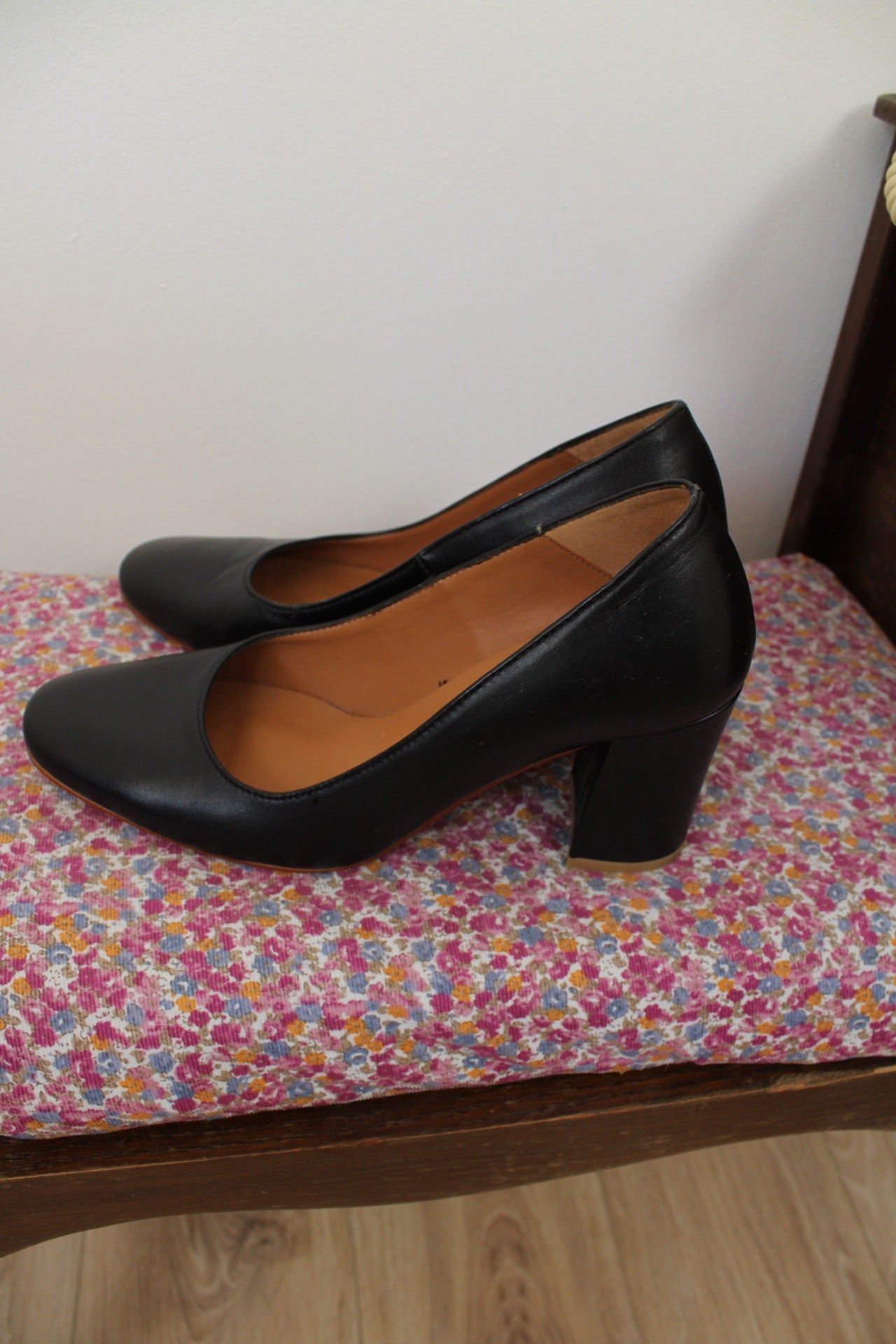 🌸🍒Escarpins rétro Les Fées de Bengale tout cuir & talon large - pointure 39🍒🌸