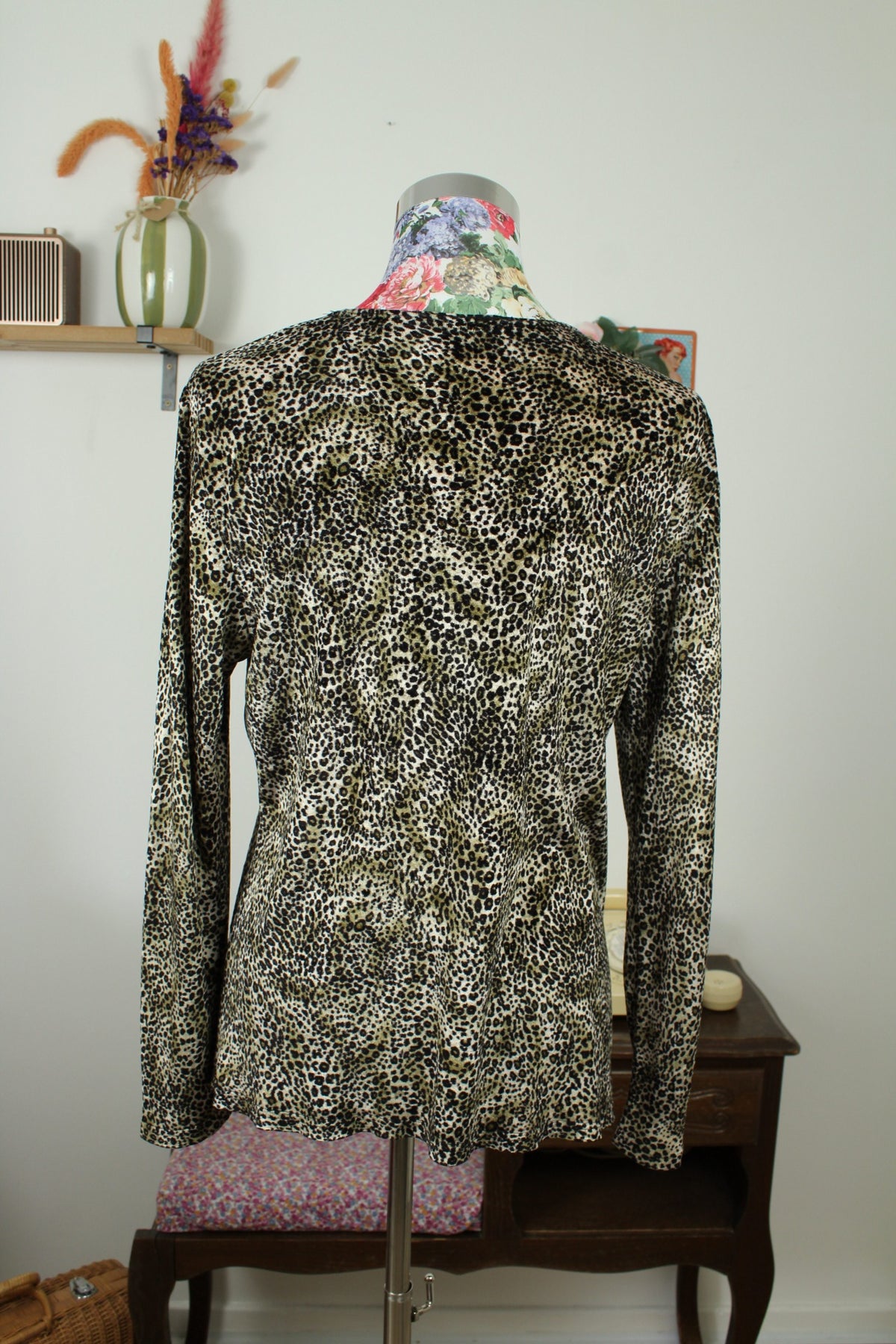 Blouse léopard vintage années 90 en velours - pin-up/rockabilly - Taille 38/40