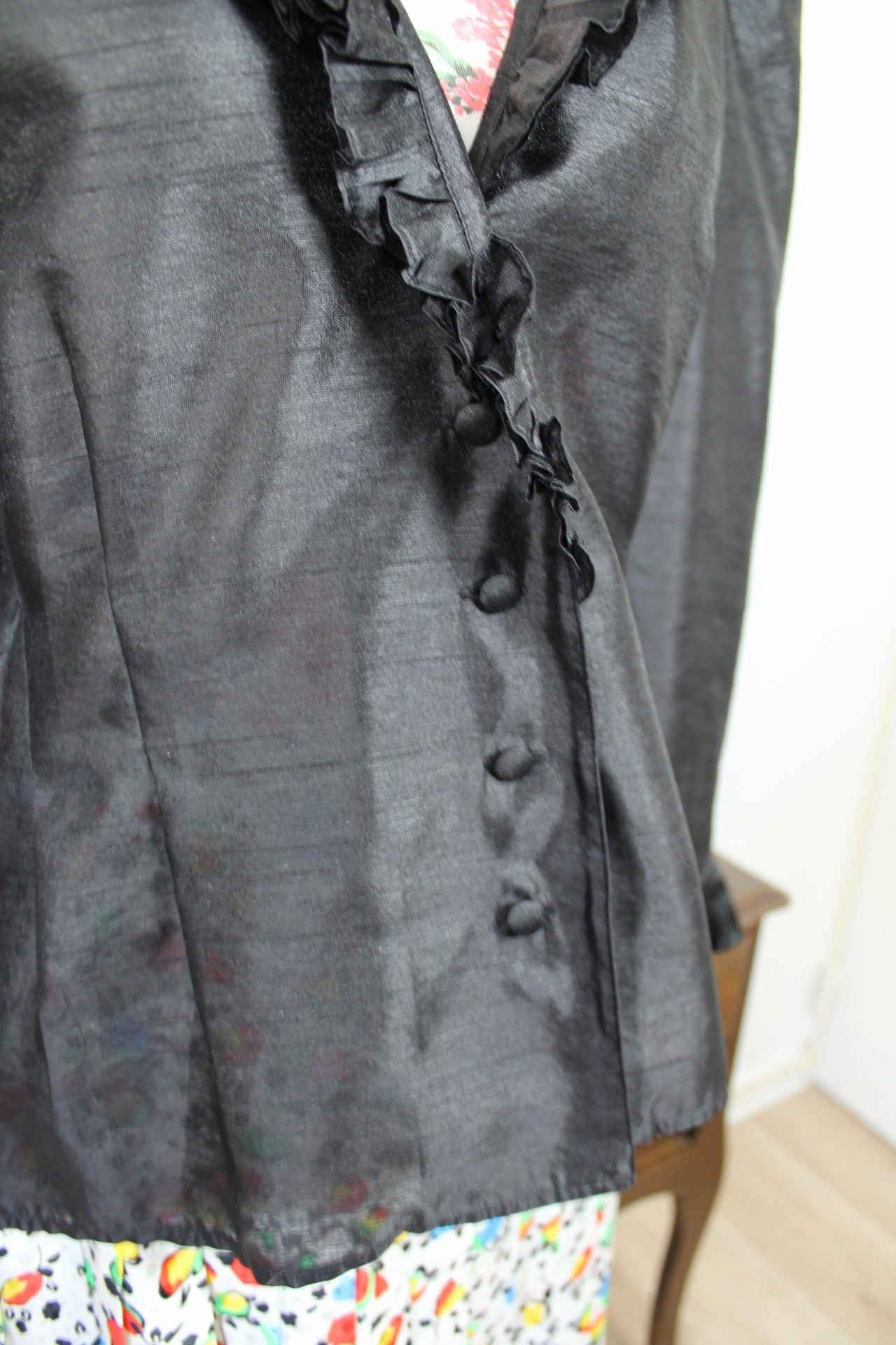 🌸🍒Blouse vintage 80/90s romantique noire - col volanté - Taille 40/42🍒🌸