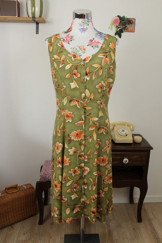 Robe vintage 90's florale tons effet naturel & laçage dans le dos - Taille 38