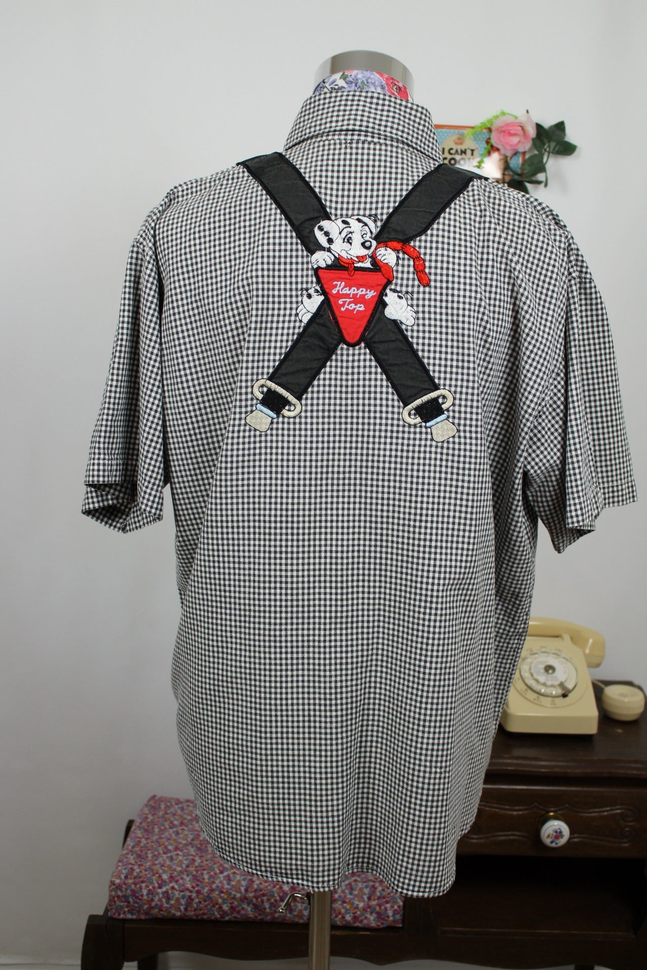🍒🌸Chemise vintage 90s carreaux et dalmatiens brodés - Taille 40 à 44🌸🍒