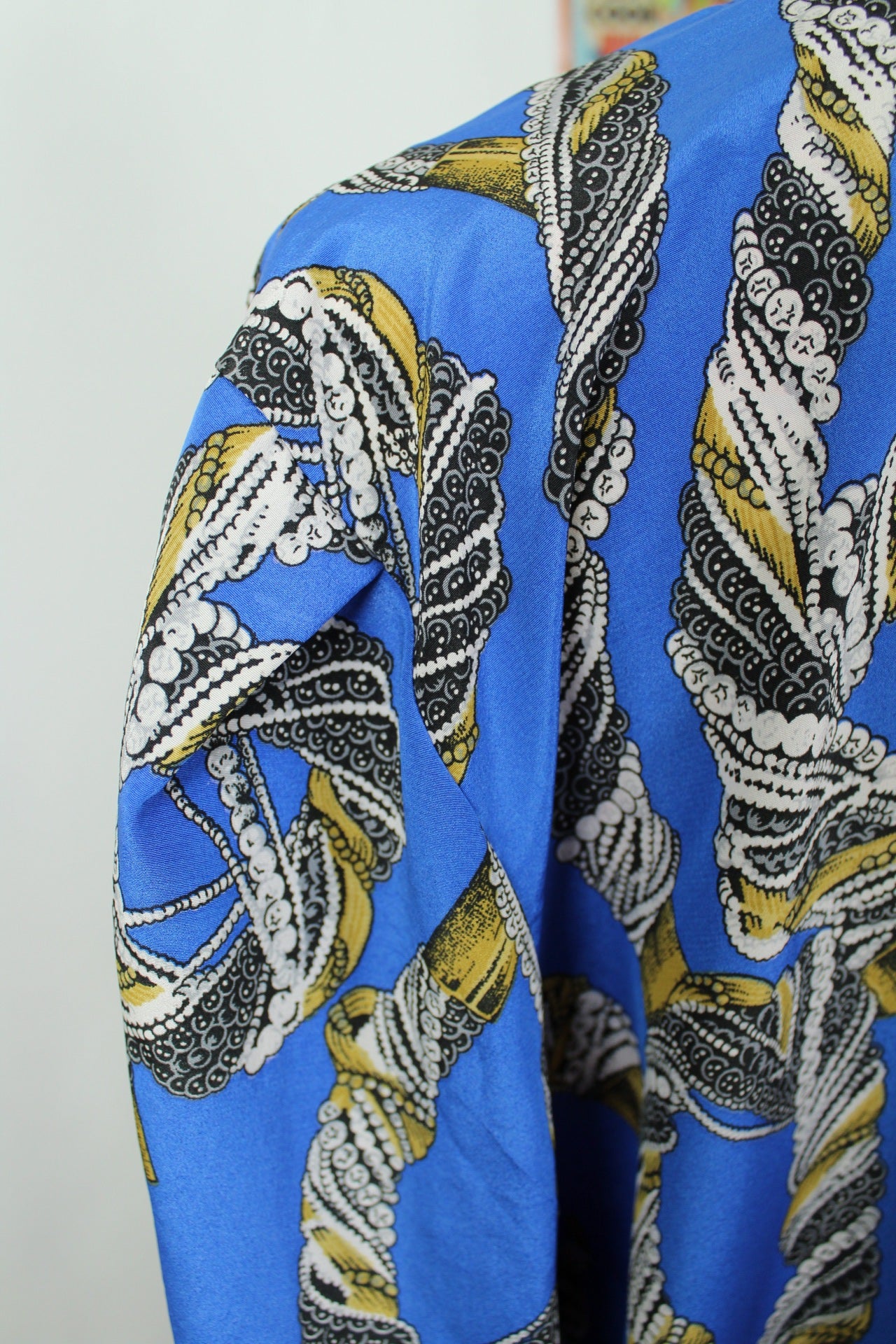 🌸🍒Veste/cardigan vintage 80's motif foulard chaînes - bourgeois chic/baroque - Taille 46 à 50🍒🌸