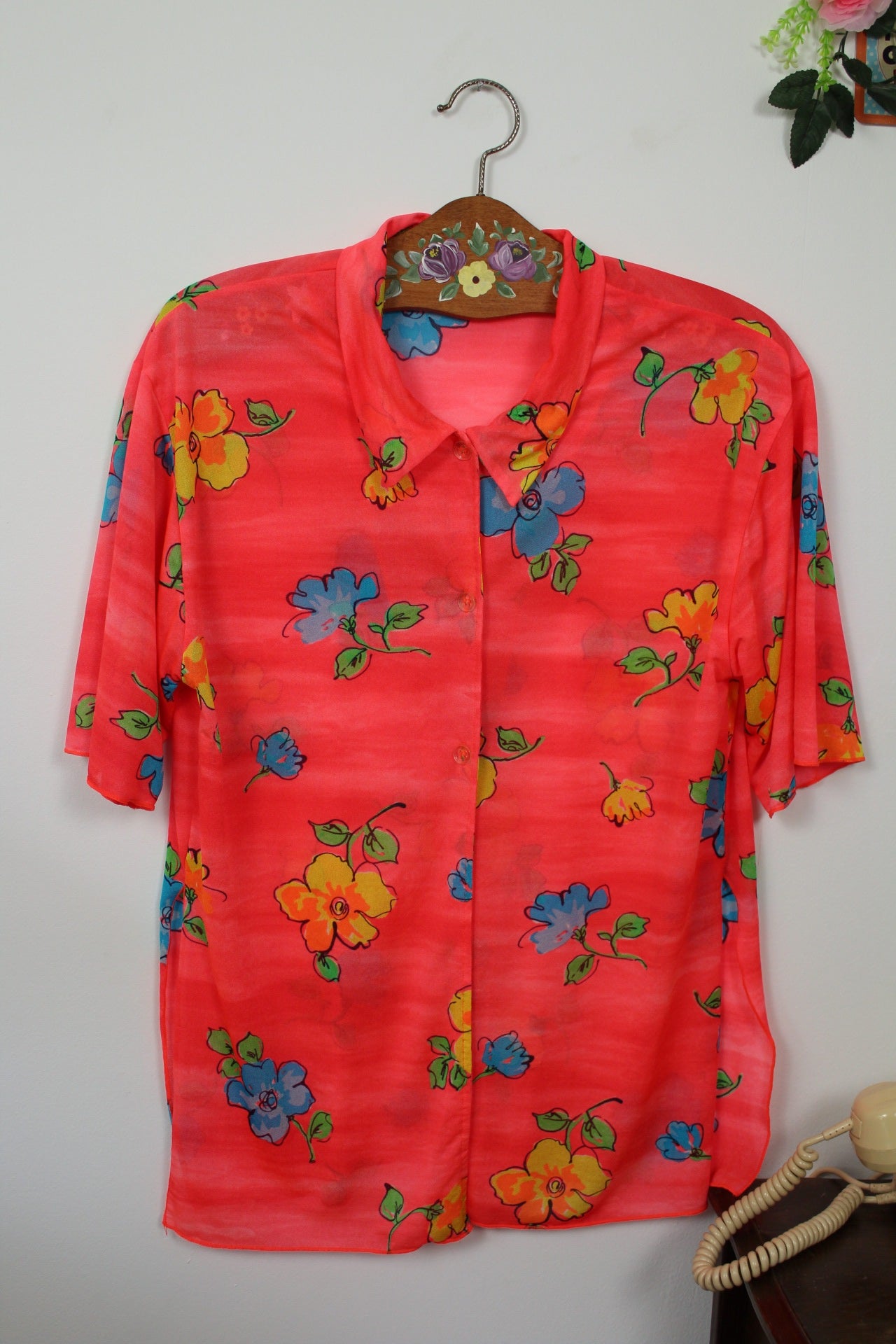 🌸🍒Chemise vintage 90's fleurs de Lys XXL tons chauds - Taille 38/40🍒🌸