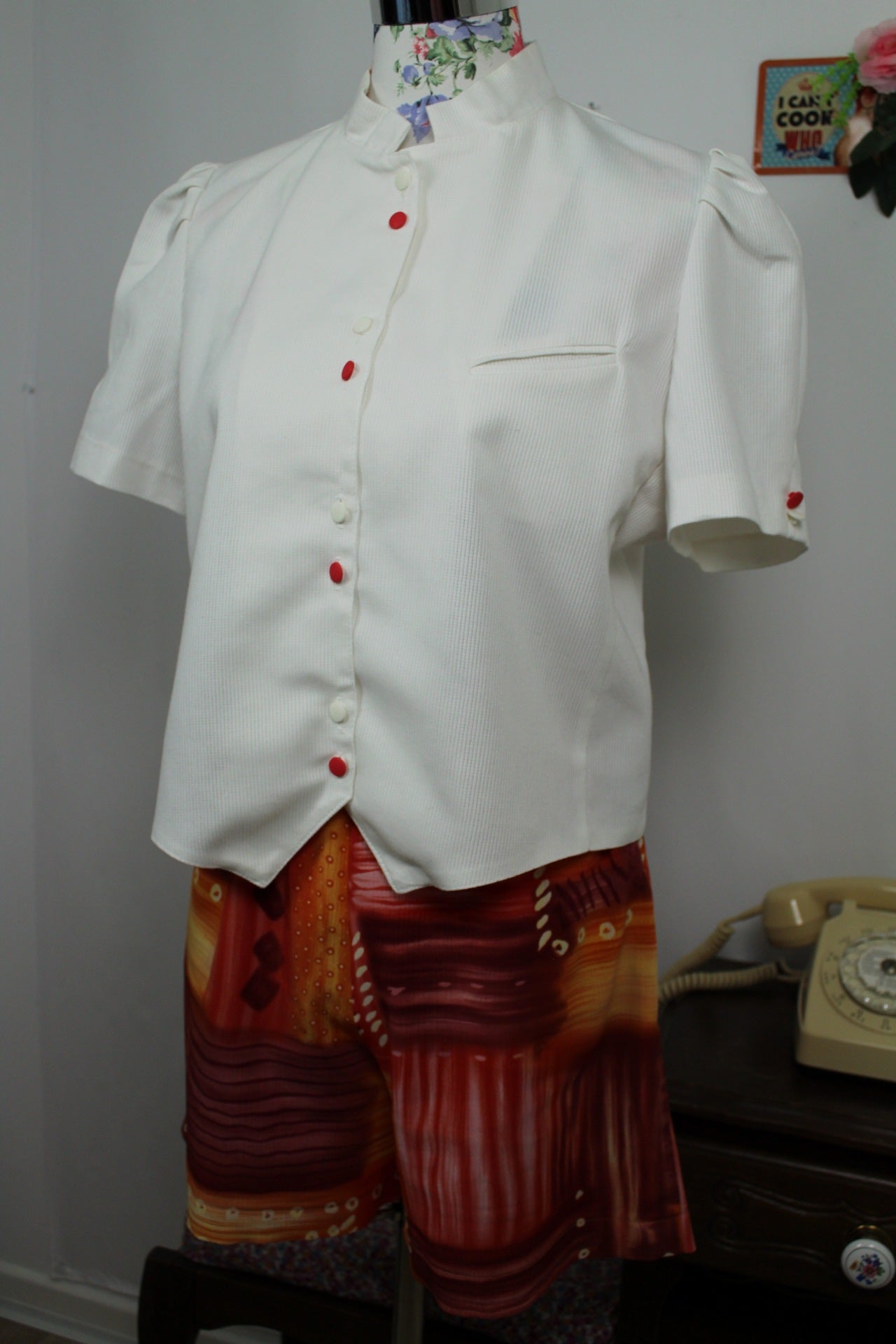 🌸🍒Chemisier blanc vintage 80/90s en coton épais côtelé - Taille 40🍒🌸