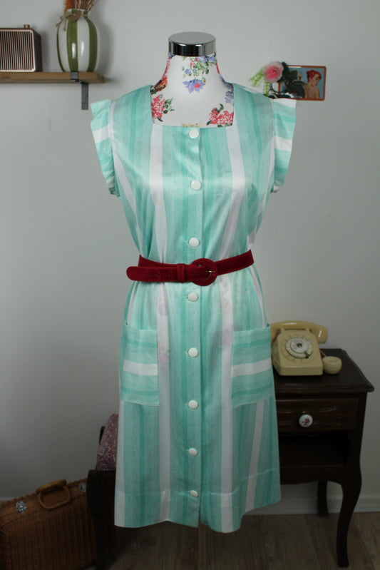 Robe vintage années 90/90 rayée vert menthe - pin-up/rockabilly Taille 40/42