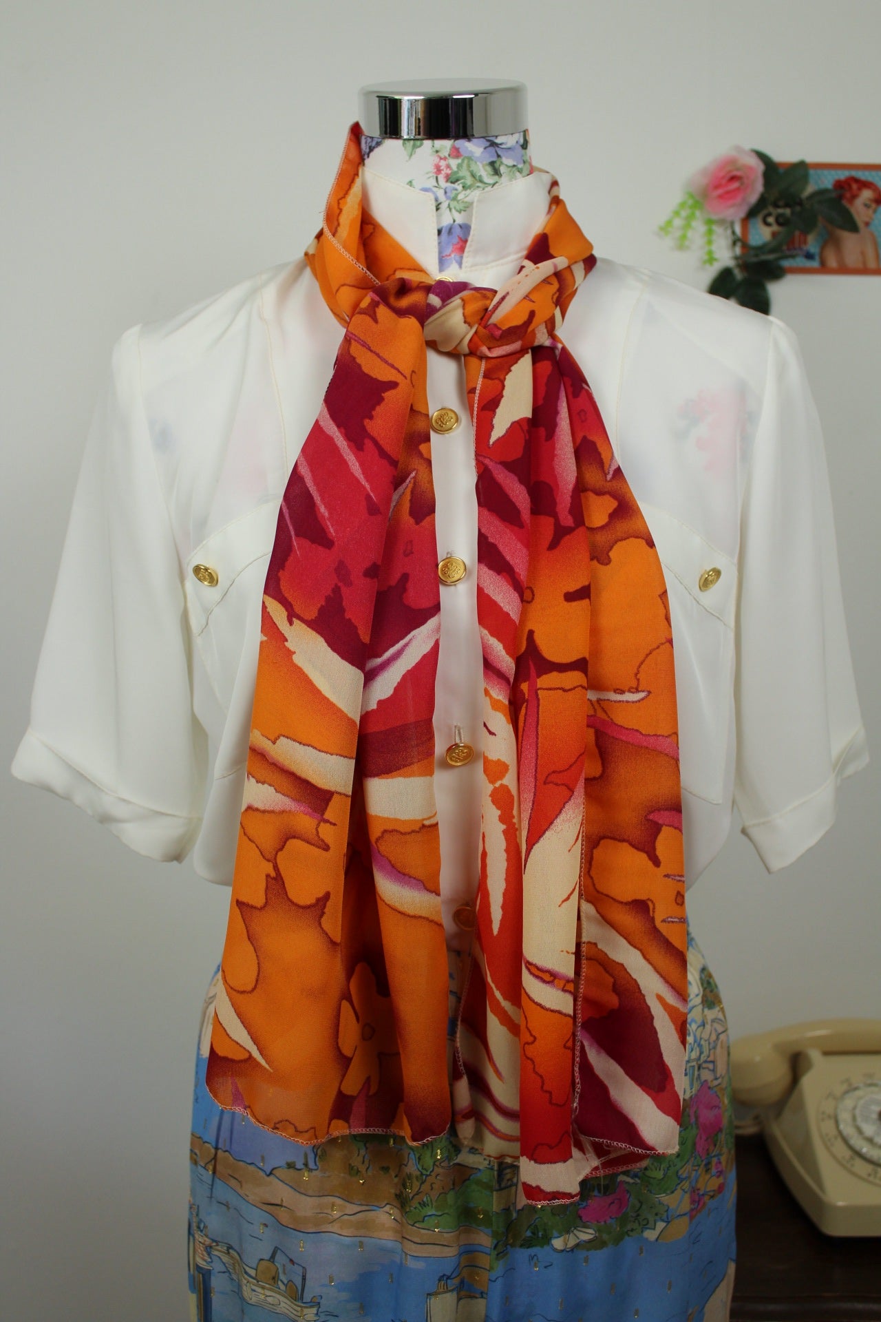 🌸🍒Foulard vintage 90's summer vibes fleuri couleurs chaudes🍒🌸