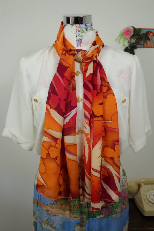 🌸🍒Foulard vintage 90's summer vibes fleuri couleurs chaudes🍒🌸