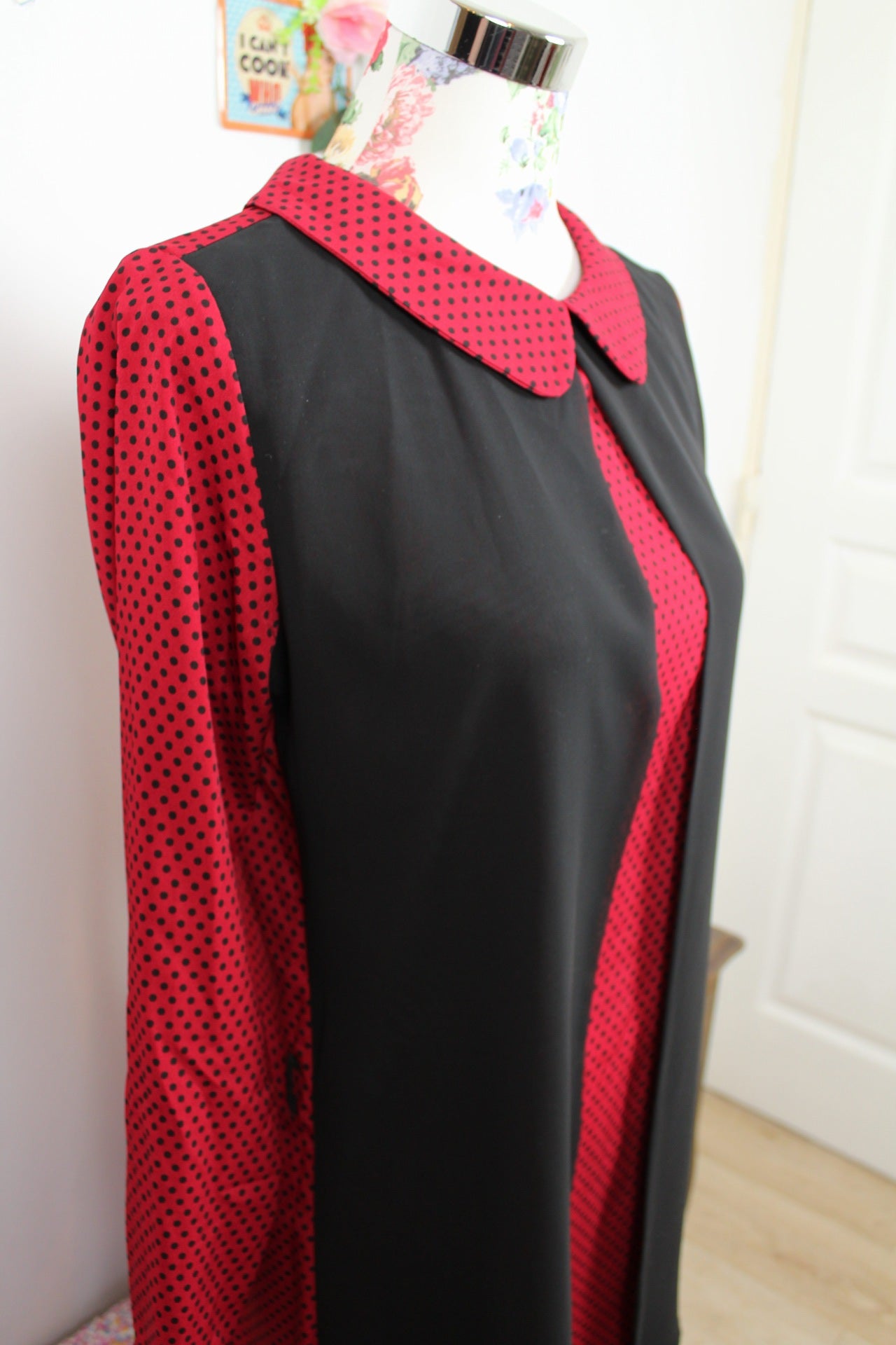 🍒🌸Robe vintage 80's pois rouge & noir - col claudine style pin-up rockabilly - Taille 38/40🌸🍒