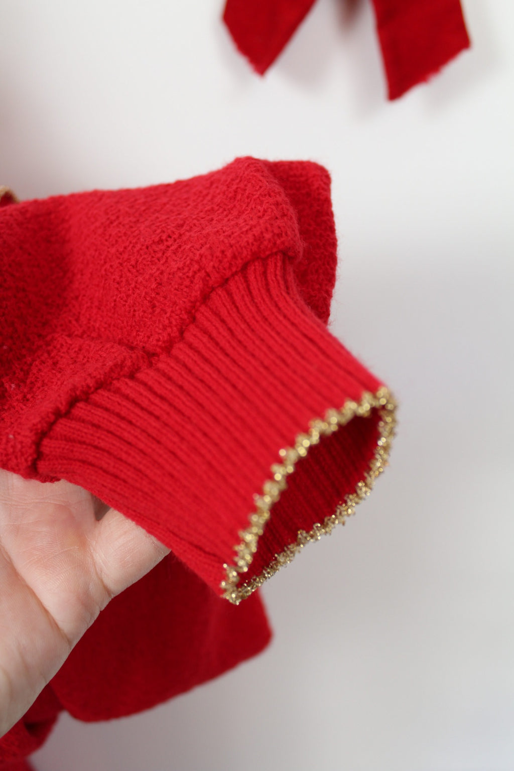 ✨Pull rouge vintage 80's à volants & fleurs brodées dorées - pull de fêtes ✨