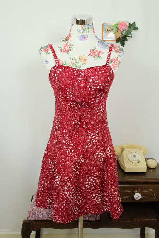 🌸🍒Robe vintage 90's bordeaux petites fleurs, pois & paisley - Taille 34🍒🌸