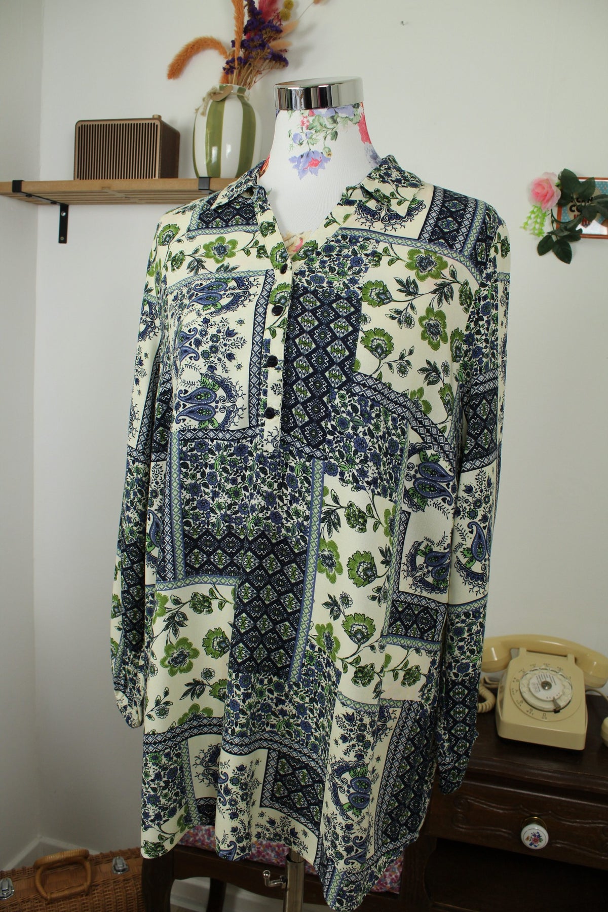 Blouse imprimée patchwork bohème chic - coton made in Vietnam - Taille 44/46