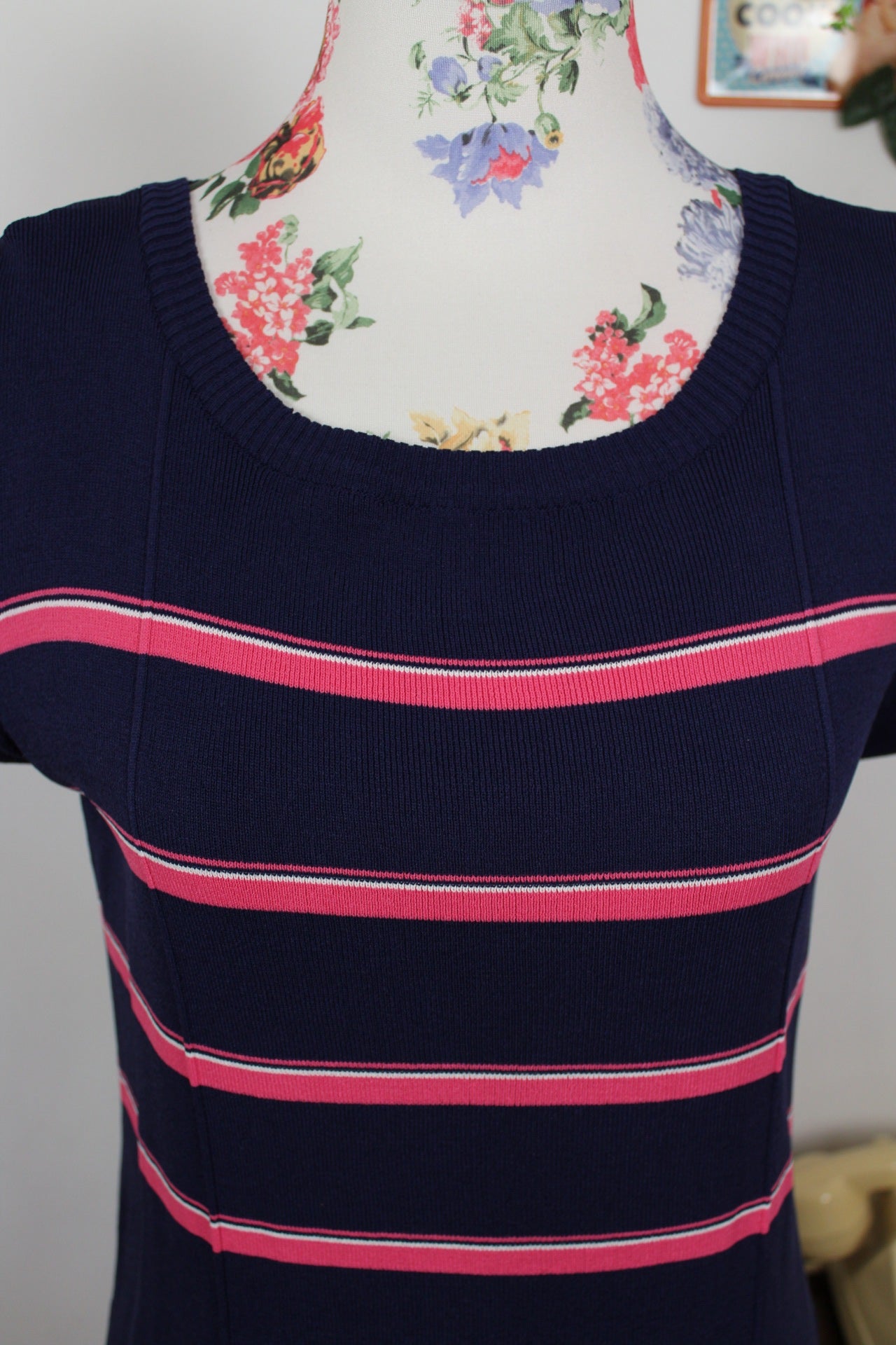 🌸🍒Haut Y2k 2000s marine & rayures rose vif - Taille 38/40🍒🌸
