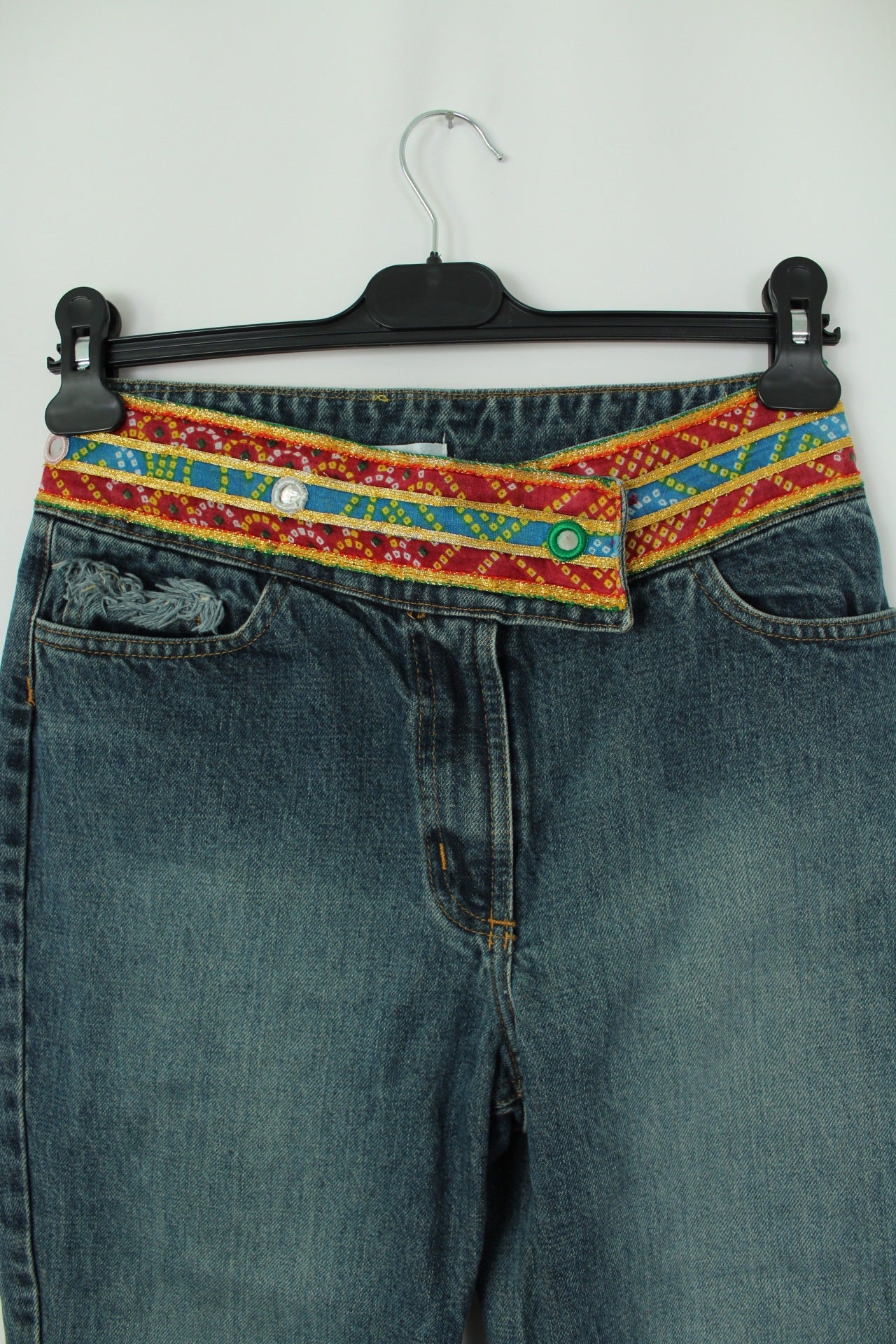 🍒🌸Pantacourt denim Kookaï 2000's/Y2k boho - brodé façon miroirs - Taille 38🌸🍒