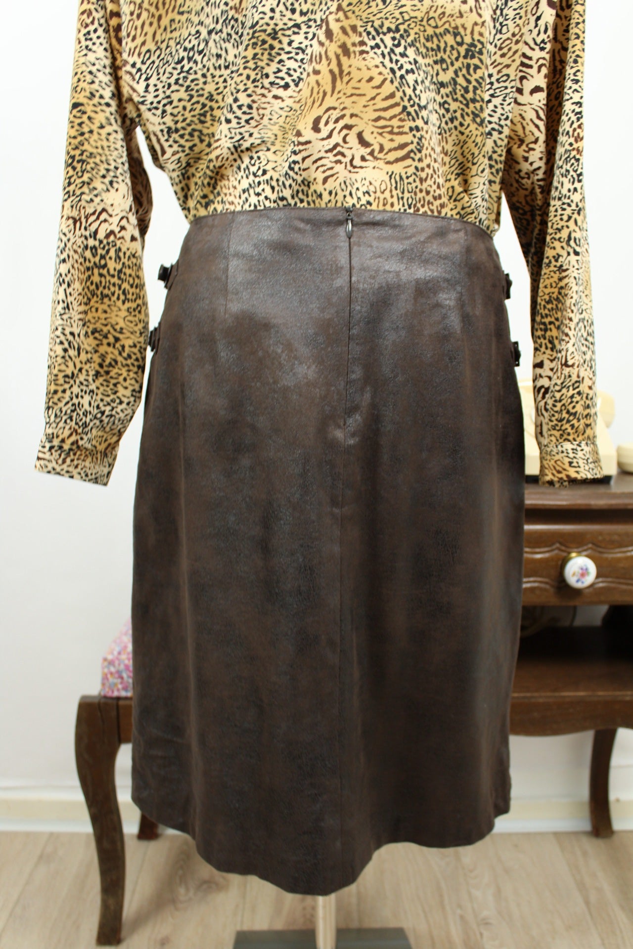 🌸🍒Jupe vintage 90's début 2000 Julie Guerlande marron effet daim texturé - Taille 40🍒🌸