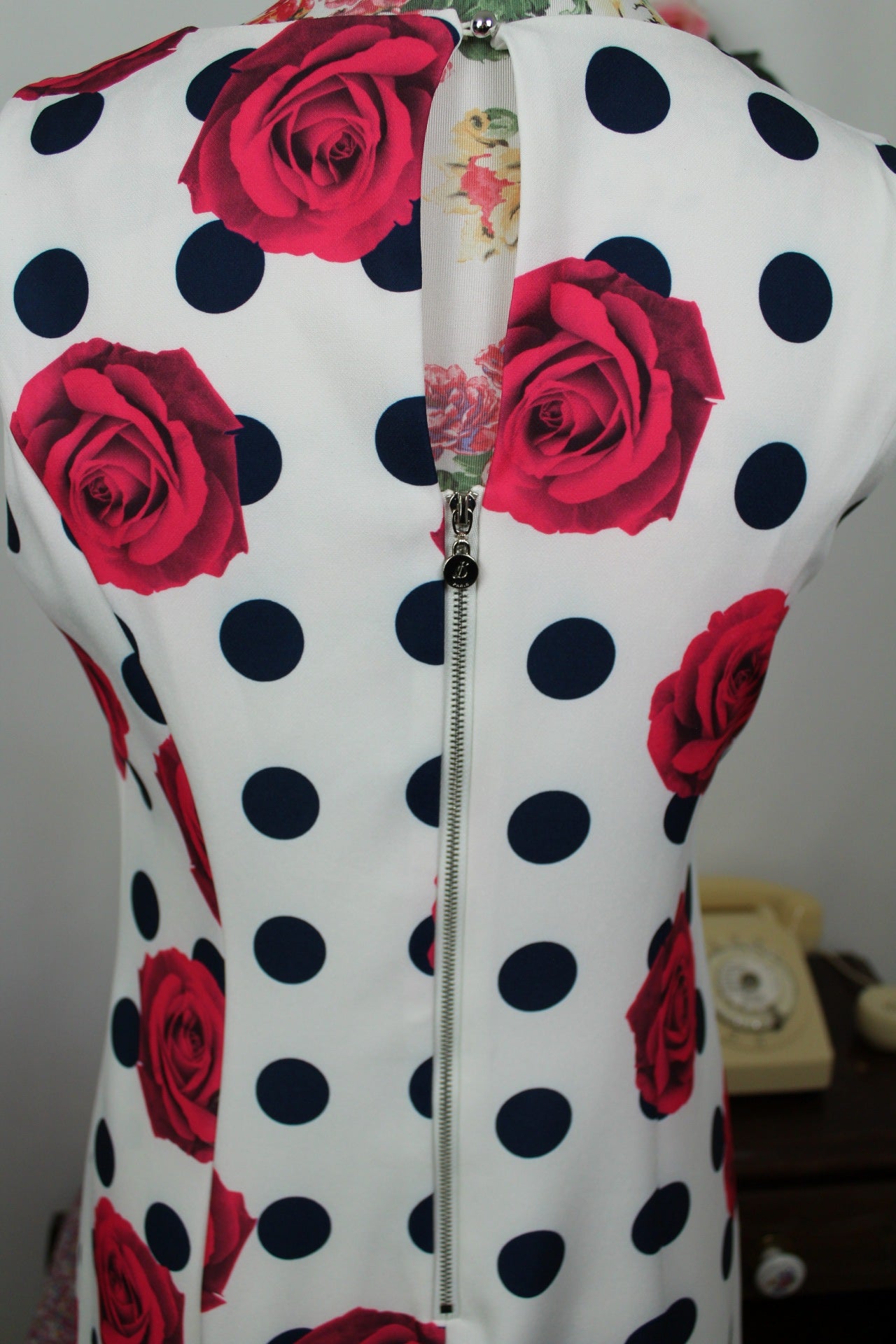 🌸🍒Robe rockabilly/pin-up pois marines & roses fuchsia - Jus d'Orange - Taille 38🍒🌸