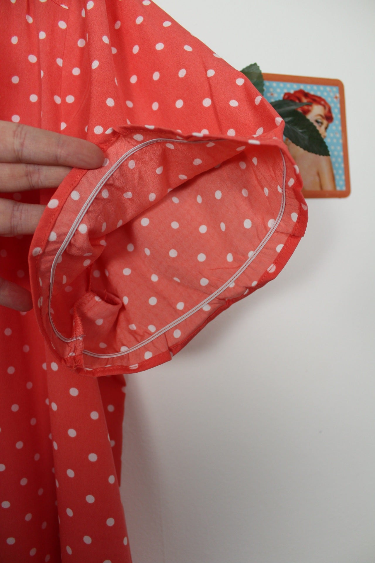 🌸🍒Blouse style rockabilly/pin-up rose corail à pois - Taille 44🍒🌸