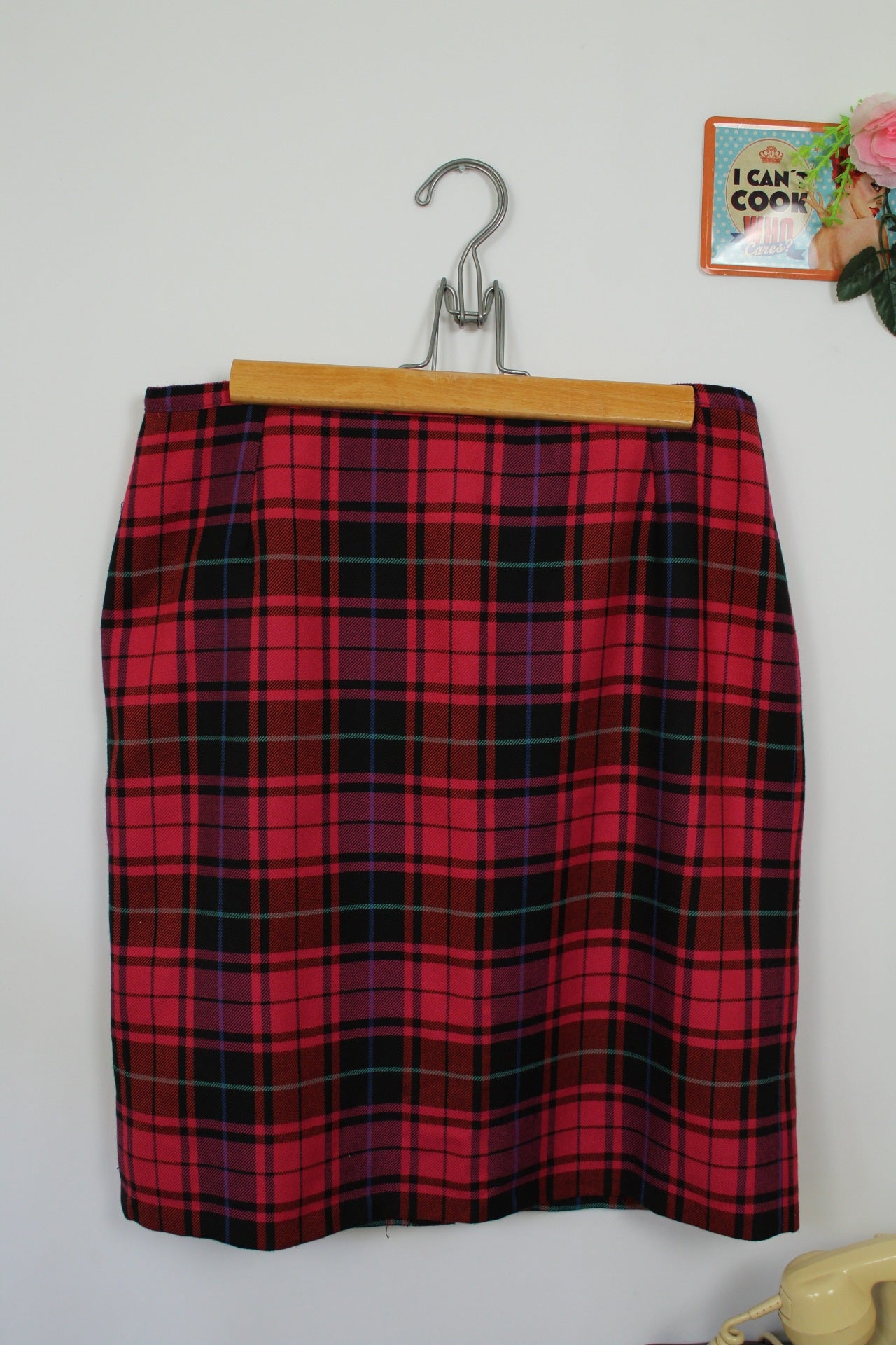 🌸🍒Jupe vintage tartan rose/violet 90s - fait main esprit punk chic pin-up - Taille 40🍒🌸