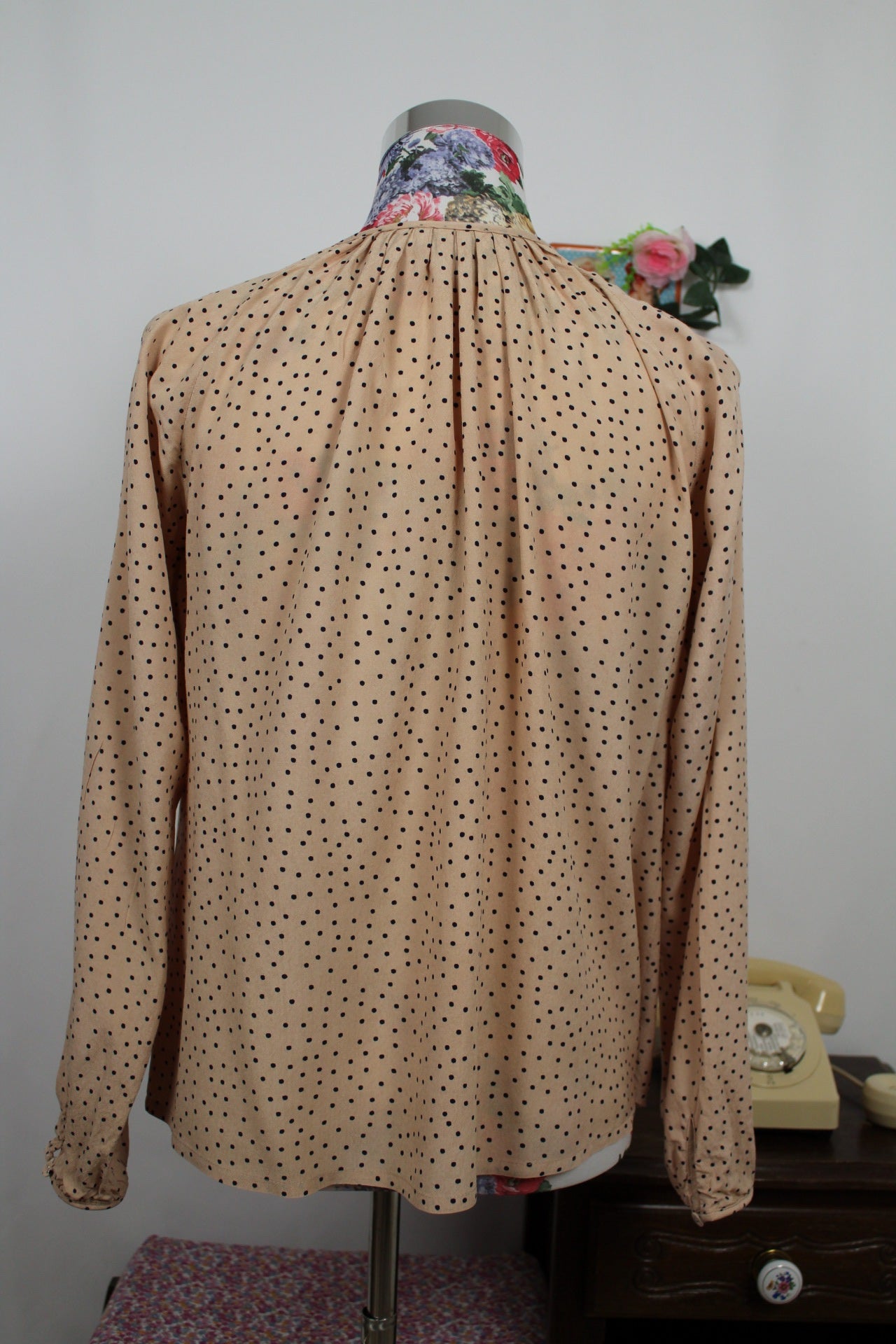 🌸🍒Blouse Cyrillus beige à pois - élégance retro - Taille 40🍒🌸