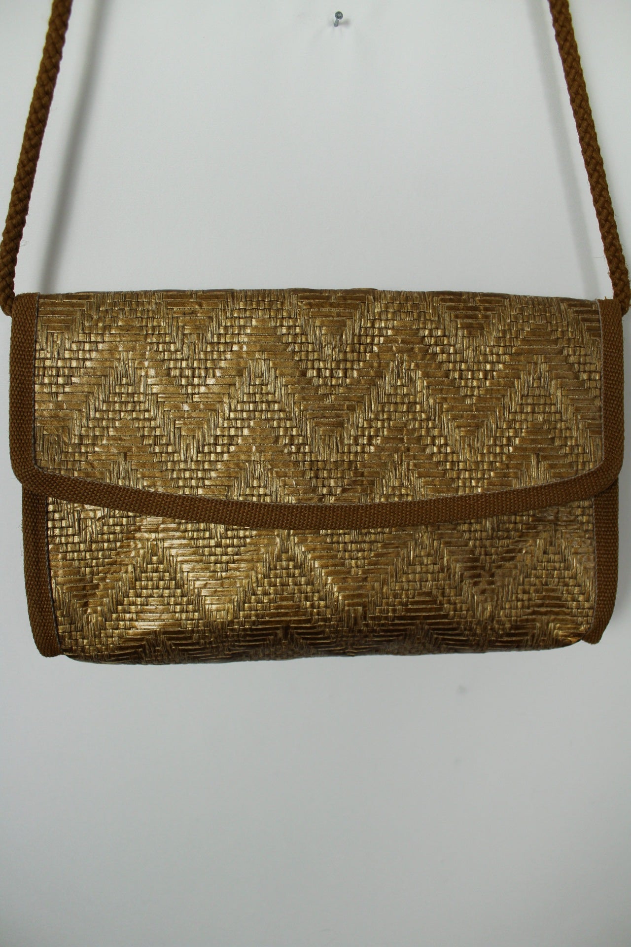 🌸🍒Sac bandoulière en paille tressée dorée vintage 90's bohème chic🍒🌸