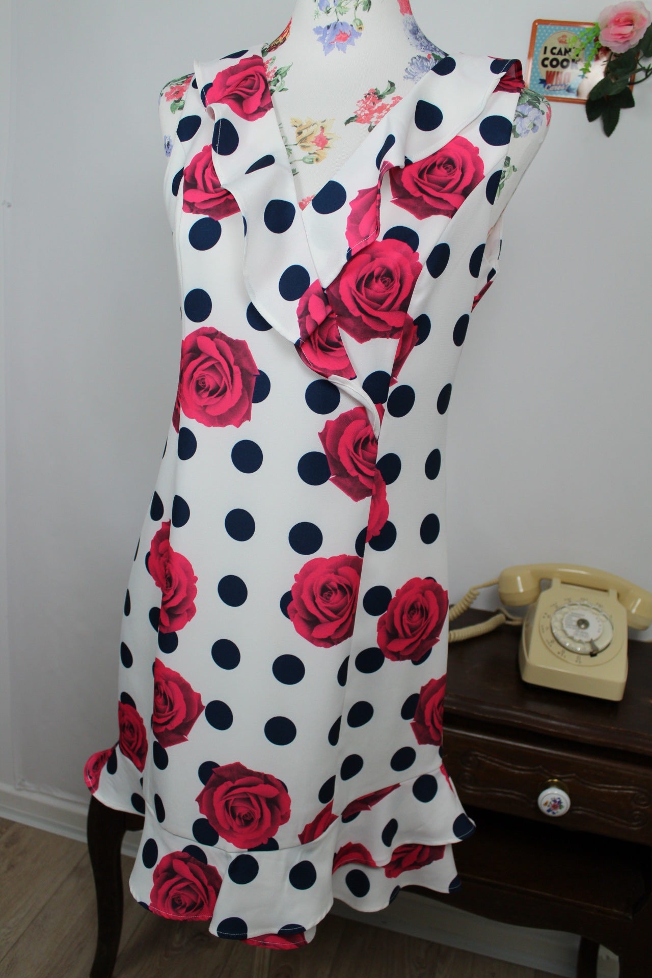 🌸🍒Robe rockabilly/pin-up pois marines & roses fuchsia - Jus d'Orange - Taille 38🍒🌸