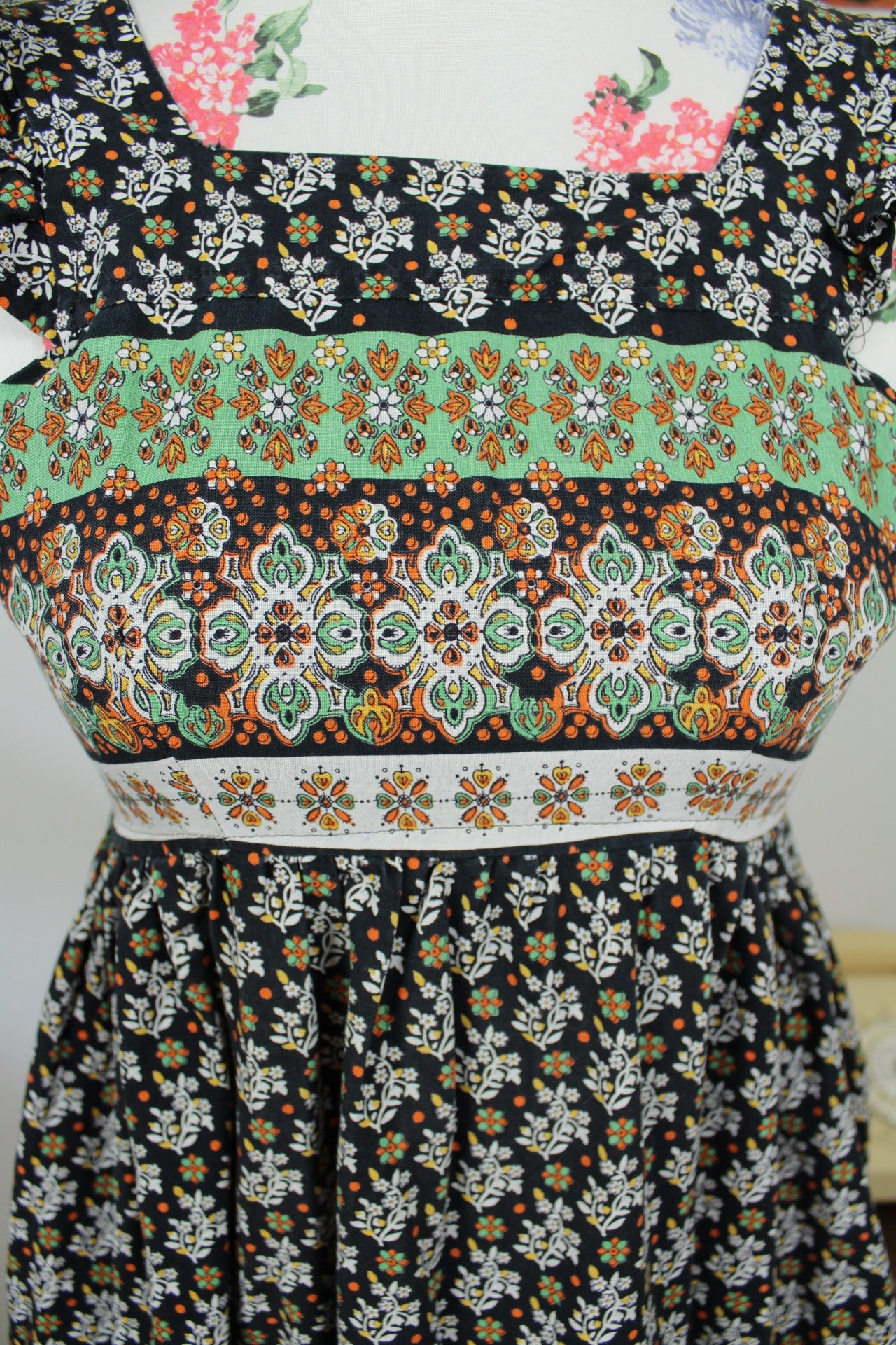 🌸🍒Robe vintage 70/80's esprit bohème/folk en coton fleuri - Taille 32 à 34🍒🌸