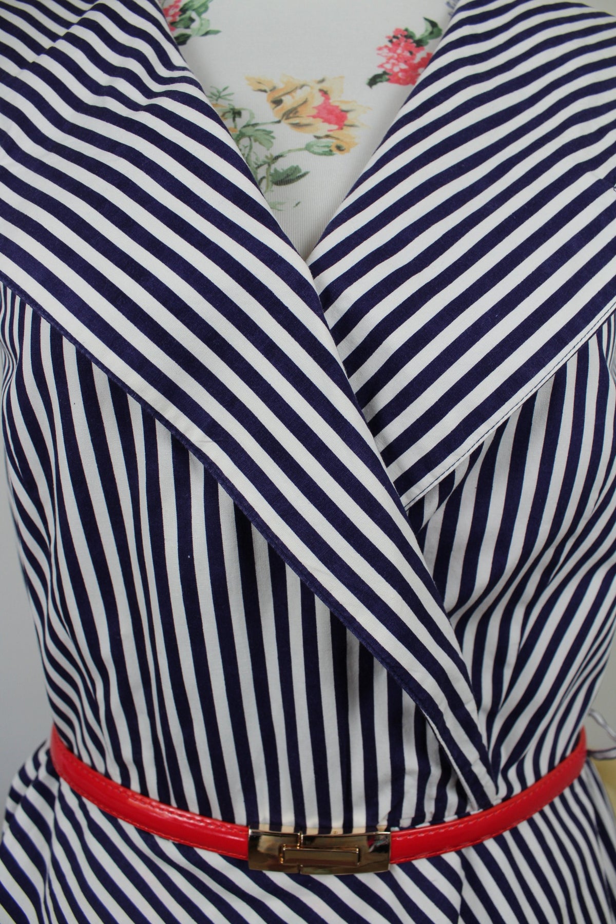 Robe Navy vintage années 90 rayée en coton style pin-up/rockabilly - Taille 38