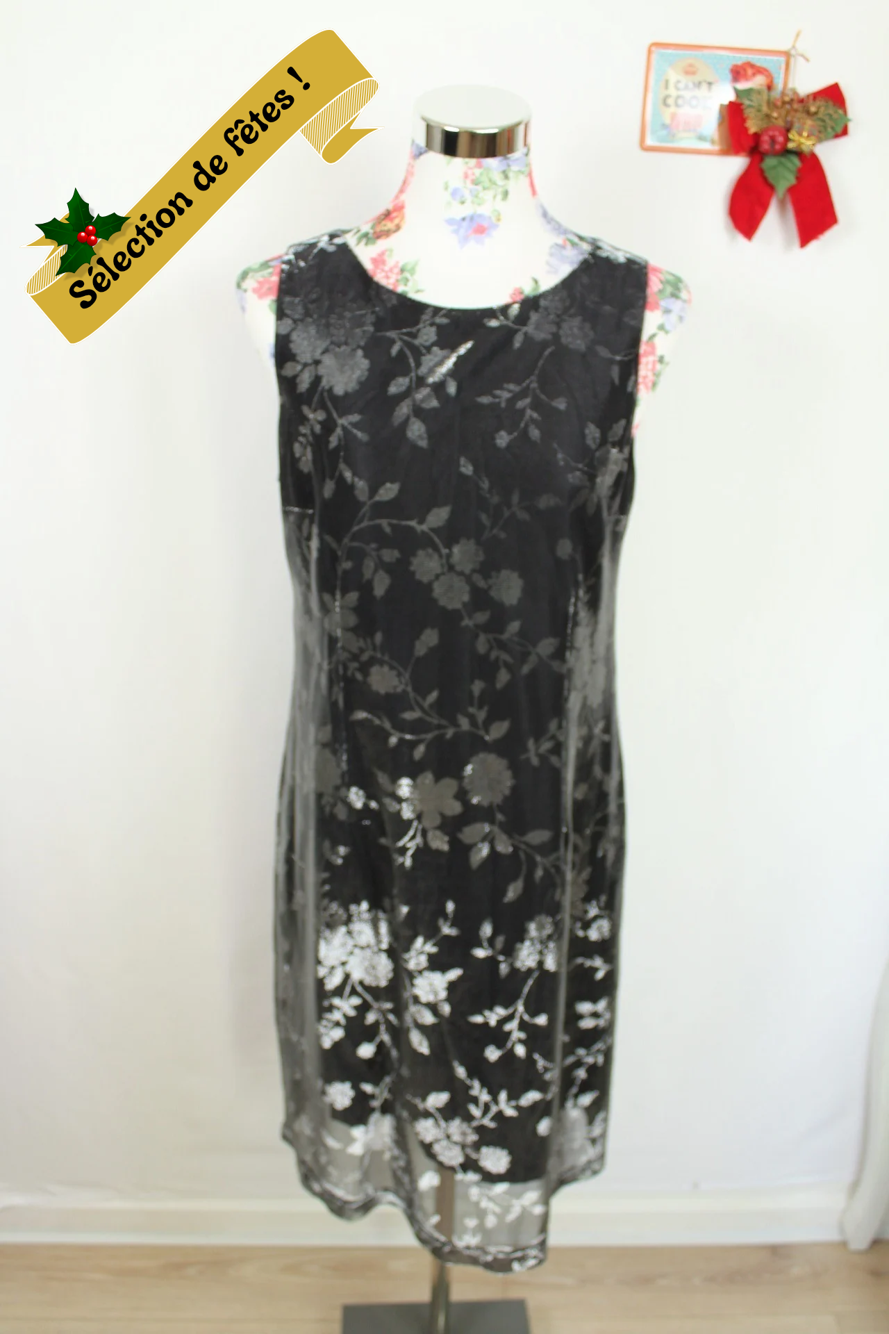 ✨Robe de soirée noire & argent vintage 90's - effet brocard pailleté✨