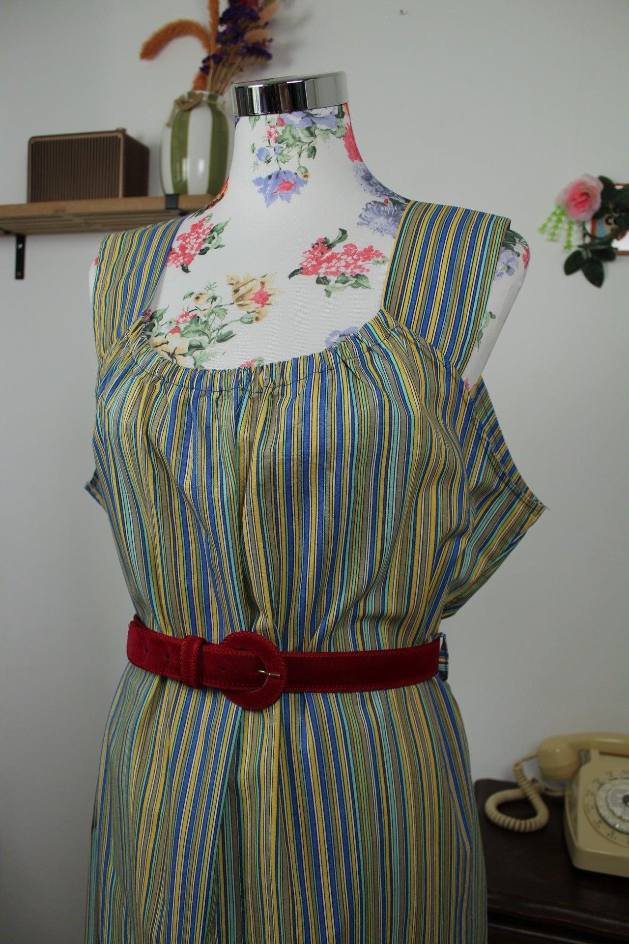 🌸🍒Robe vintage 90's rayée midi summer vibes en coton - Taille 46/48🍒🌸