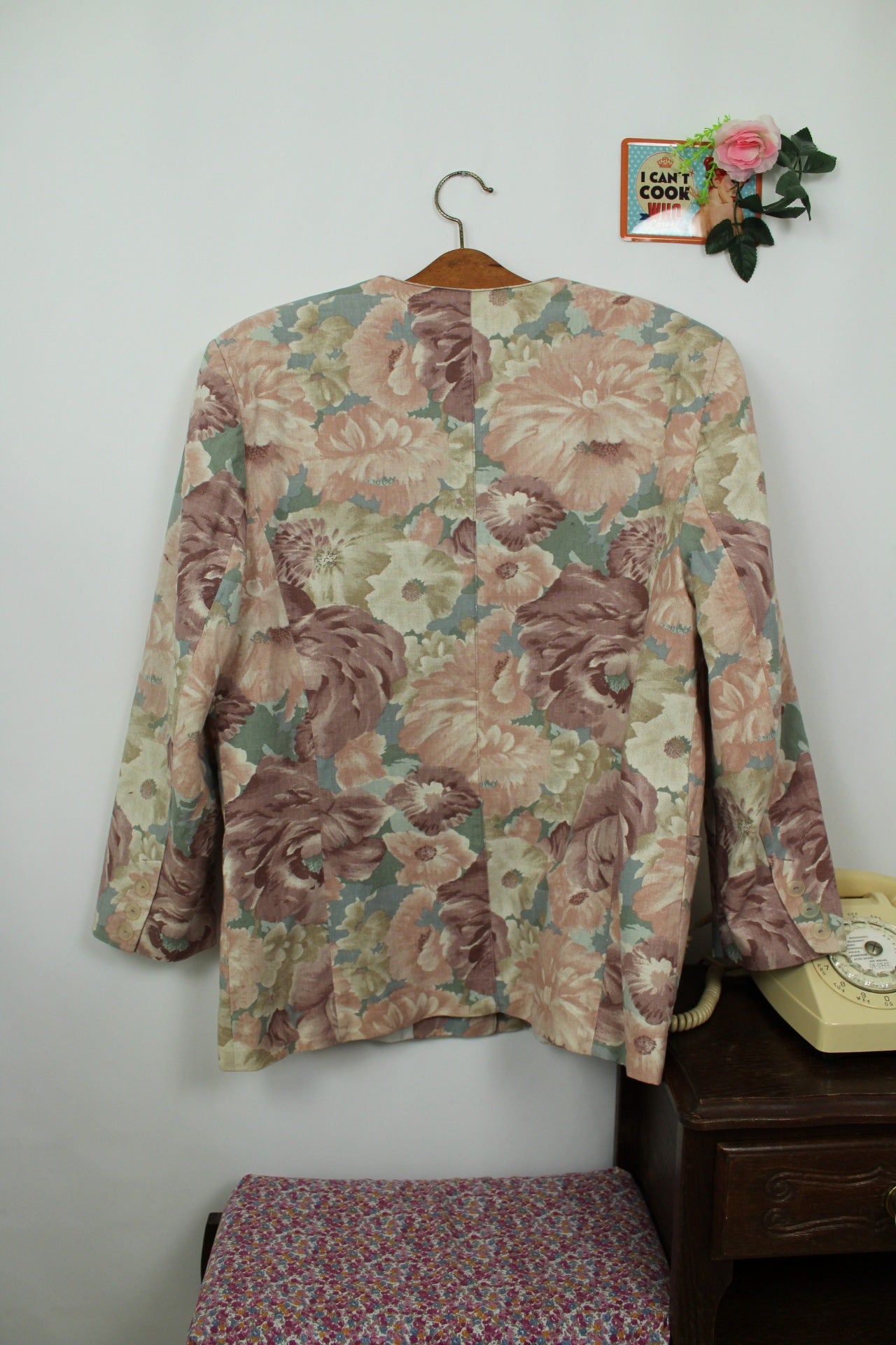 🌸🍒Veste vintage 90's fleurs pastel esprit tapisserie romantique en lin - Taille 44🍒🌸