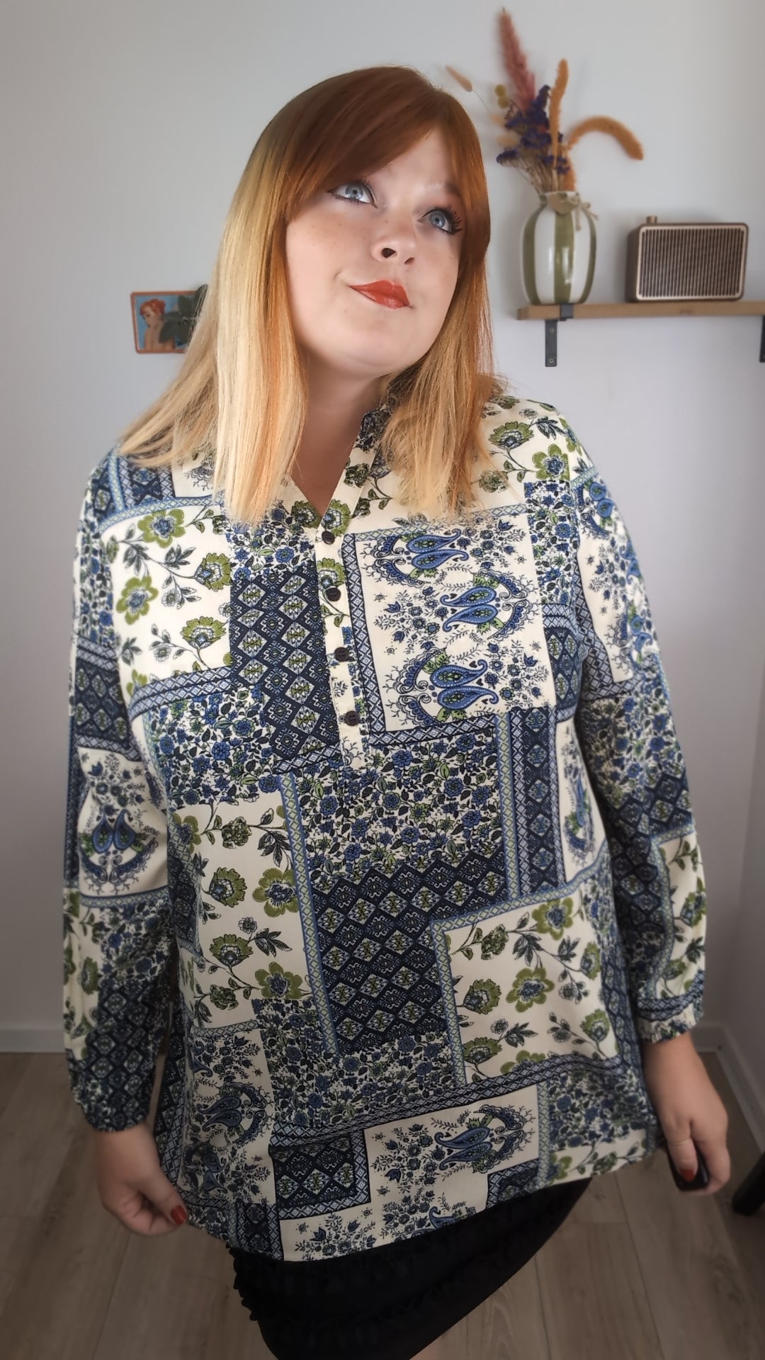 Blouse imprimée patchwork bohème chic - coton made in Vietnam - Taille 44/46