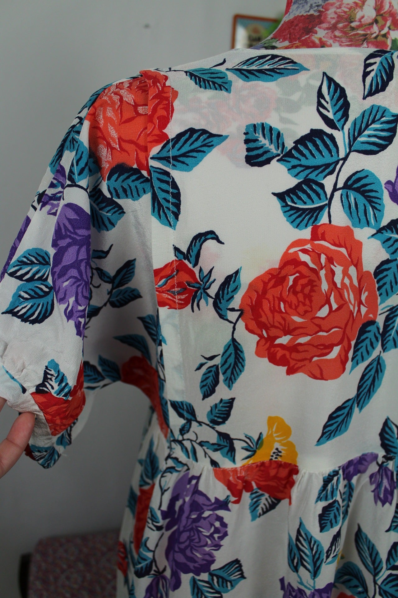 🌸🍒Robe vintage 80's blanche fleurie pep's - coupe & manches amples - Taille 38/40🍒🌸