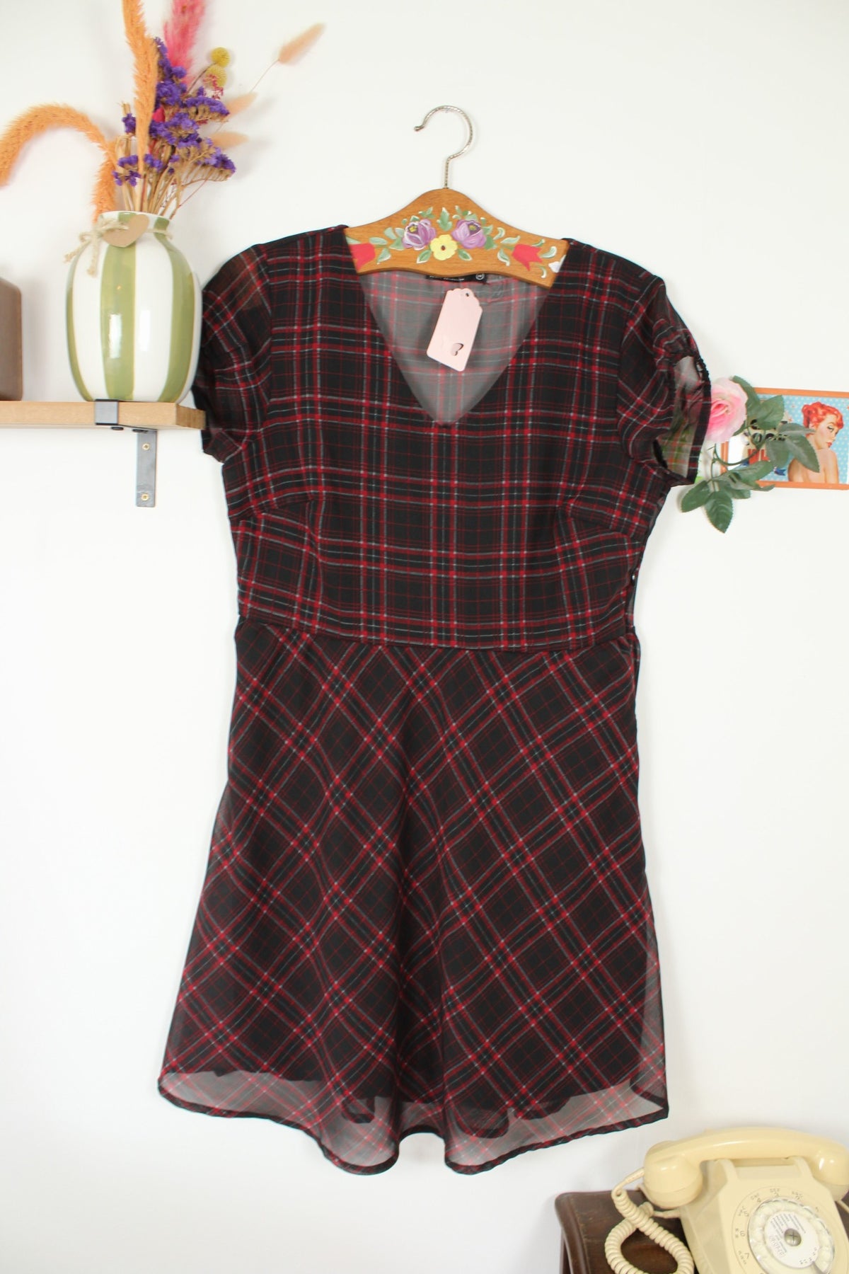 Robe vintage années  90s/2000 - carreaux oldschool pin-up rock & grunge chic - Taille 40