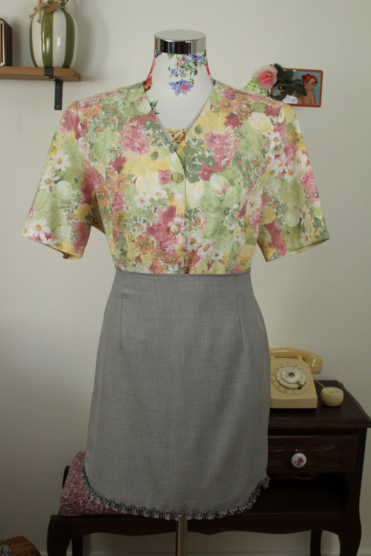 Blouse vintage années 80 imprimé floral pastel style champêtre chic - Taille 40/42