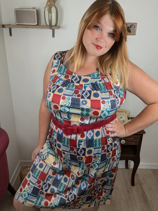 🌸🍒Robe vintage années 80/90 motifs carreaux colorés, fleurs & cerises - Taille 42 à 46 🍒🌸