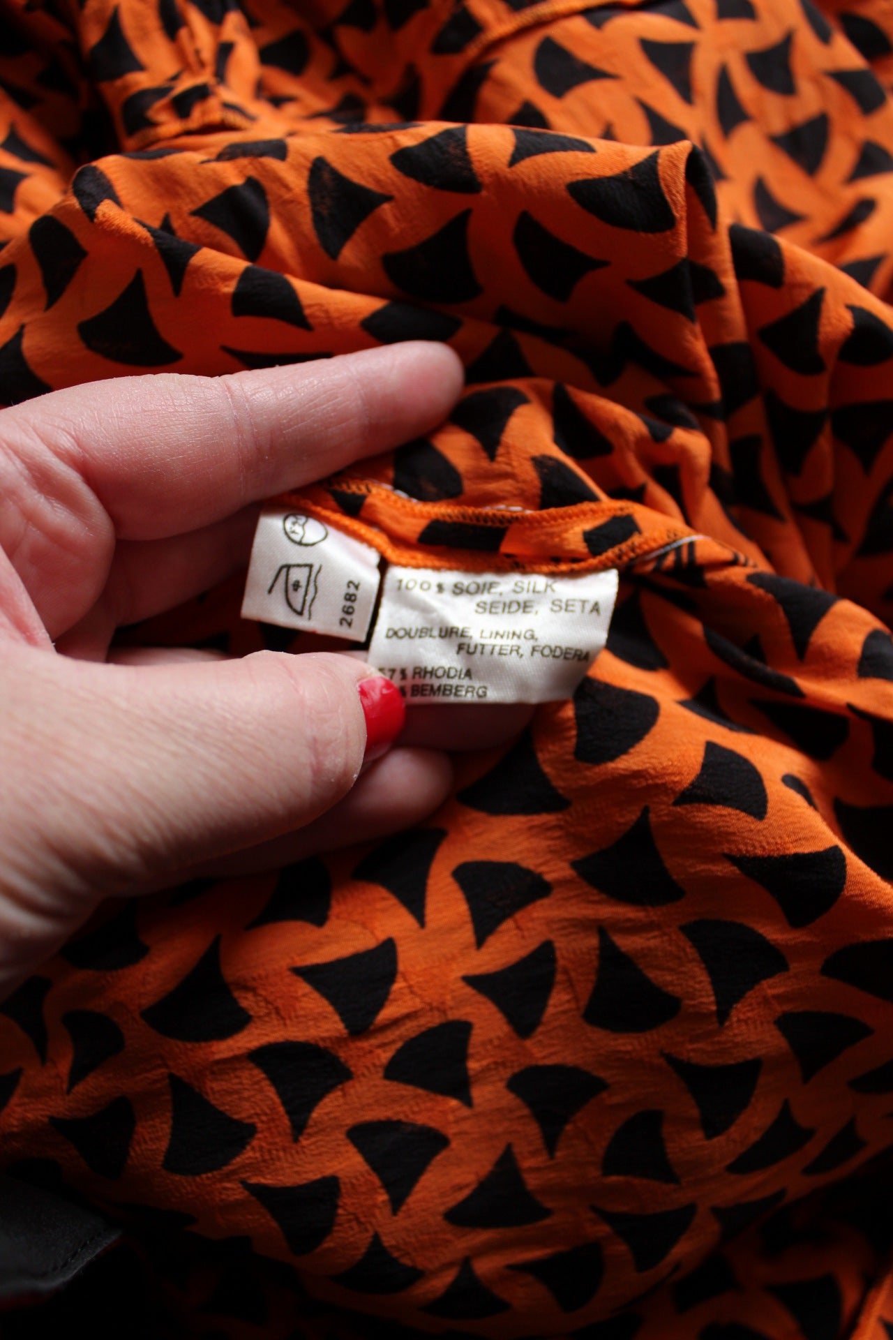 🌸Robe longue vintage 100% soie 70s - orange vif 🍒