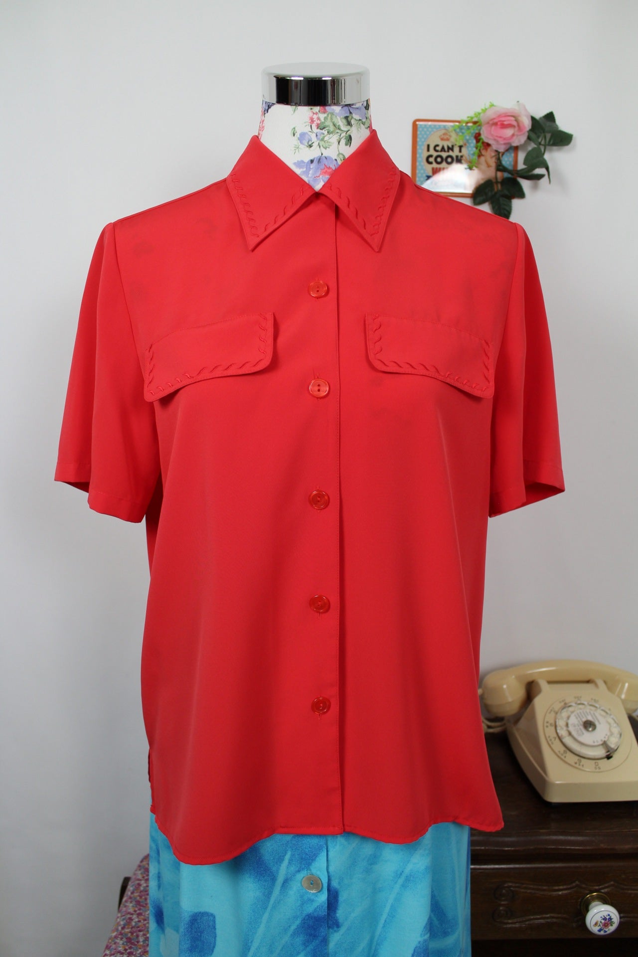 🍒🌸Chemise vintage 90's rouge clair éclatant - Taille 38/40🌸🍒