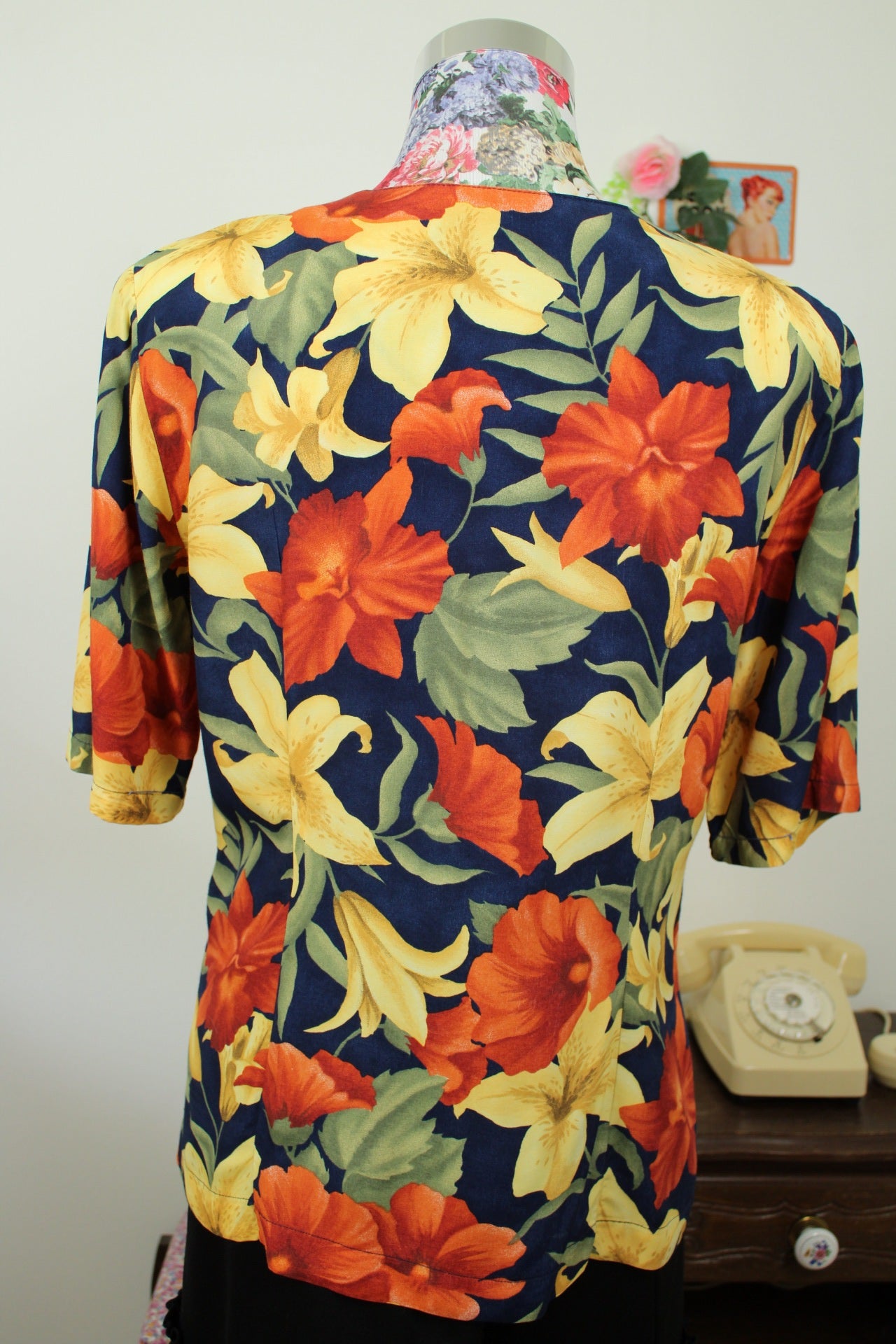 🌸🍒Chemise vintage 90's fleurs de Lys XXL tons chauds - Taille 38/40🍒🌸