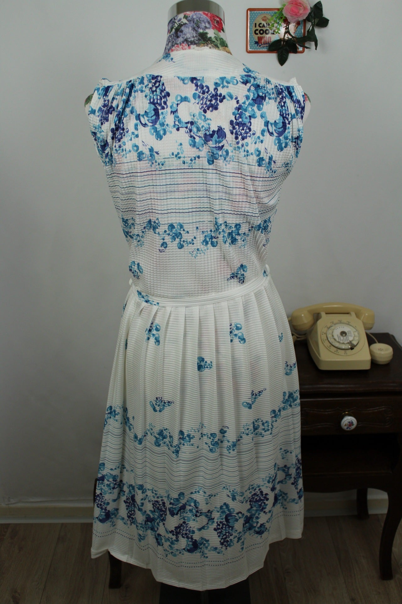 🌸🍒Robe plissée vintage 60/70's - motifs bulles d'eau - coupe pin-up esprit Marilyn - Taille 42/44🍒🌸
