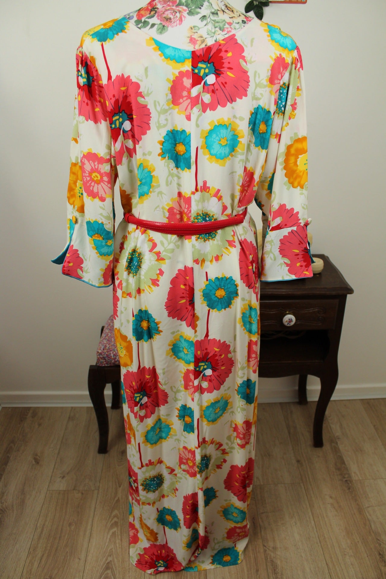 🌸🍒Robe vintage longue 70's hippie motif floral XXL coloré - T.42/44🍒🌸
