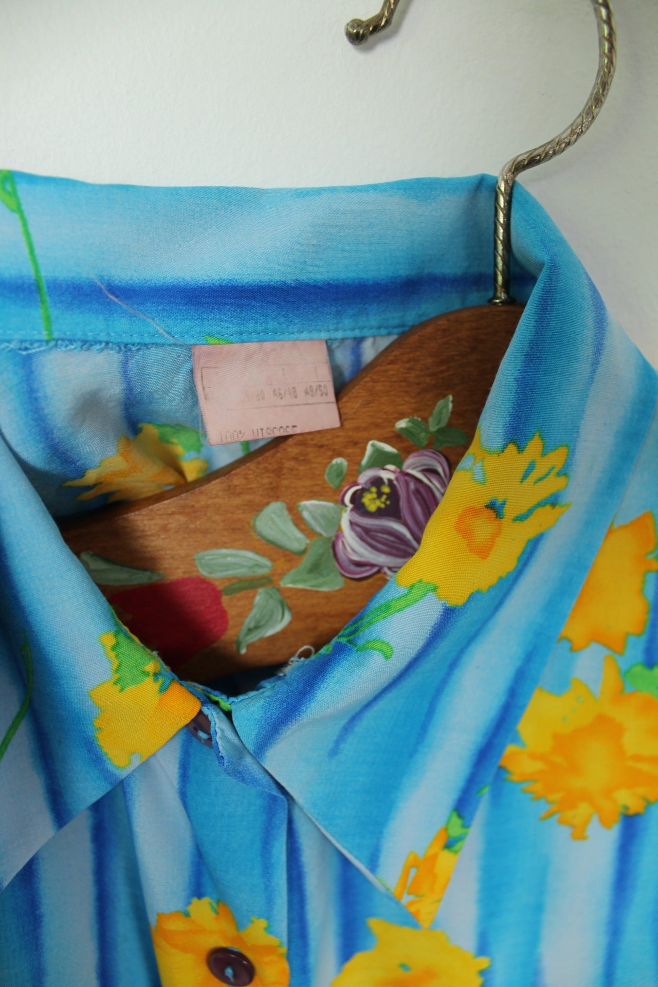 🌸🍒Chemisier d'été vintage 90's sans manches bleu & fleurs jaunes pep's - Taille 44🍒🌸