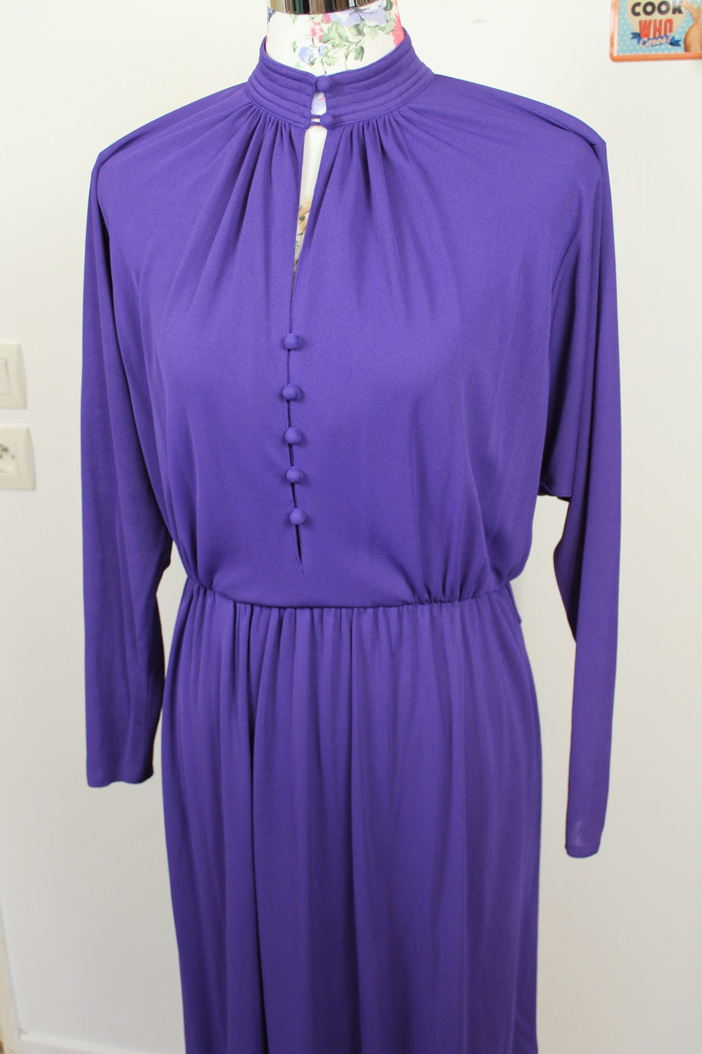 🌸Robe violette boutonnée vintage pin-up années 70🍒