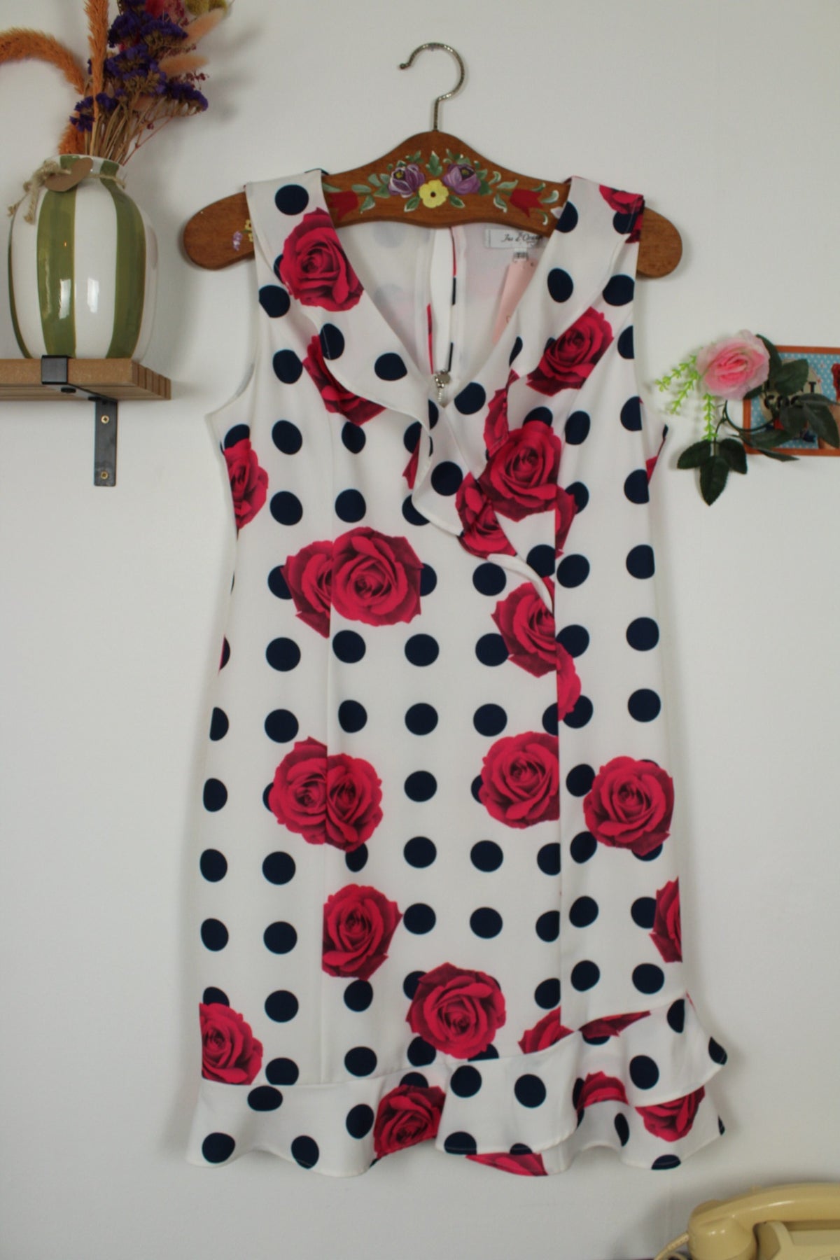 🌸🍒Robe rockabilly/pin-up pois marine & roses fuchsia - Jus d'Orange - Taille 38🍒🌸